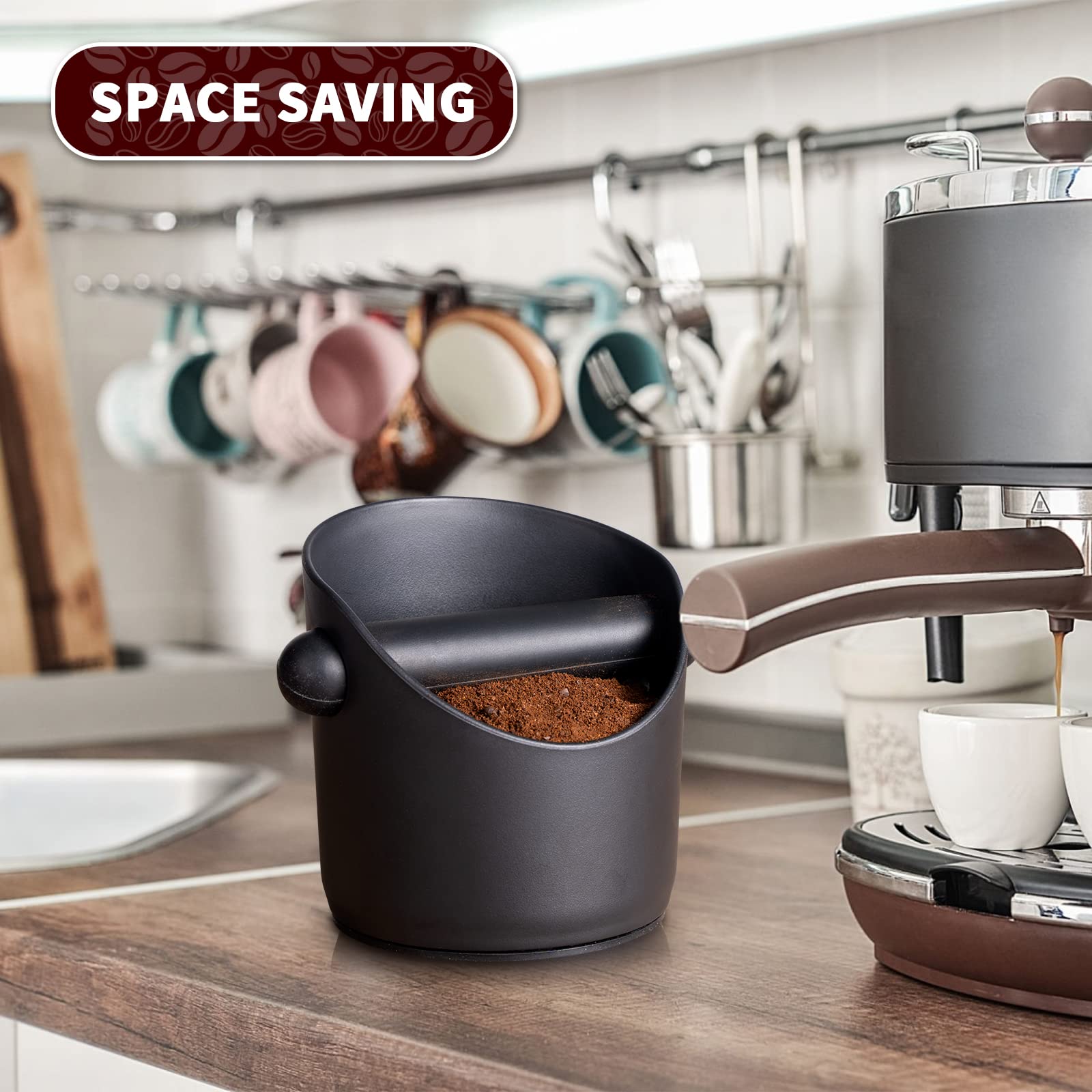 HOMEE Espresso Knock Box Coffee Grounds Container with Removable Knock Bar Espresso Dump Bin with Non-Slip Base Shock-Absorbent Espresso Accessories Durable Barista Tool for Coffee Bar Kitchen Counter