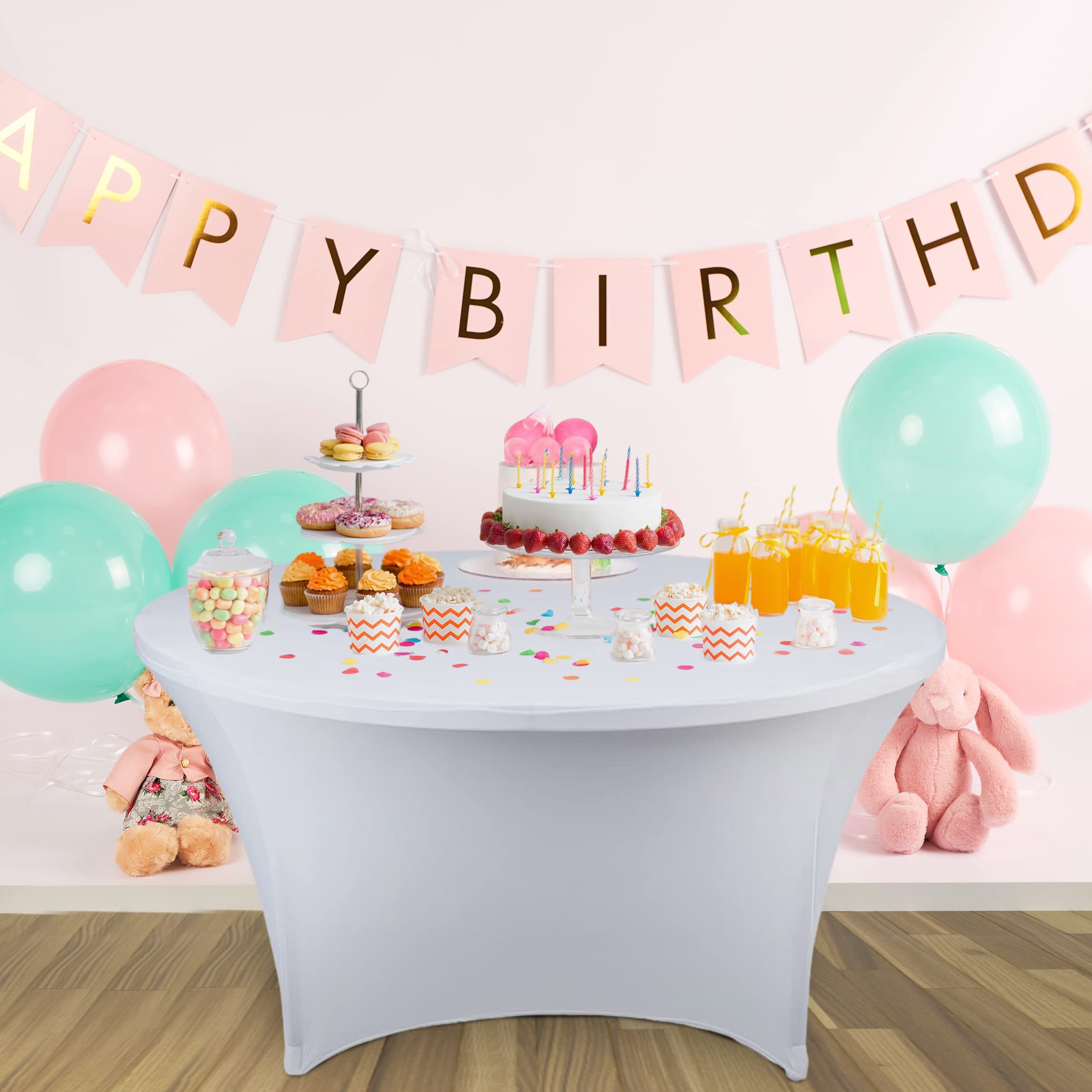 Axieri White Spandex Tablecloth Round 4 Pack, Round Spandex Tablecloth 48 Inch (4Ft) Fitted Spandex Tablecloth For Wedding 4Pack