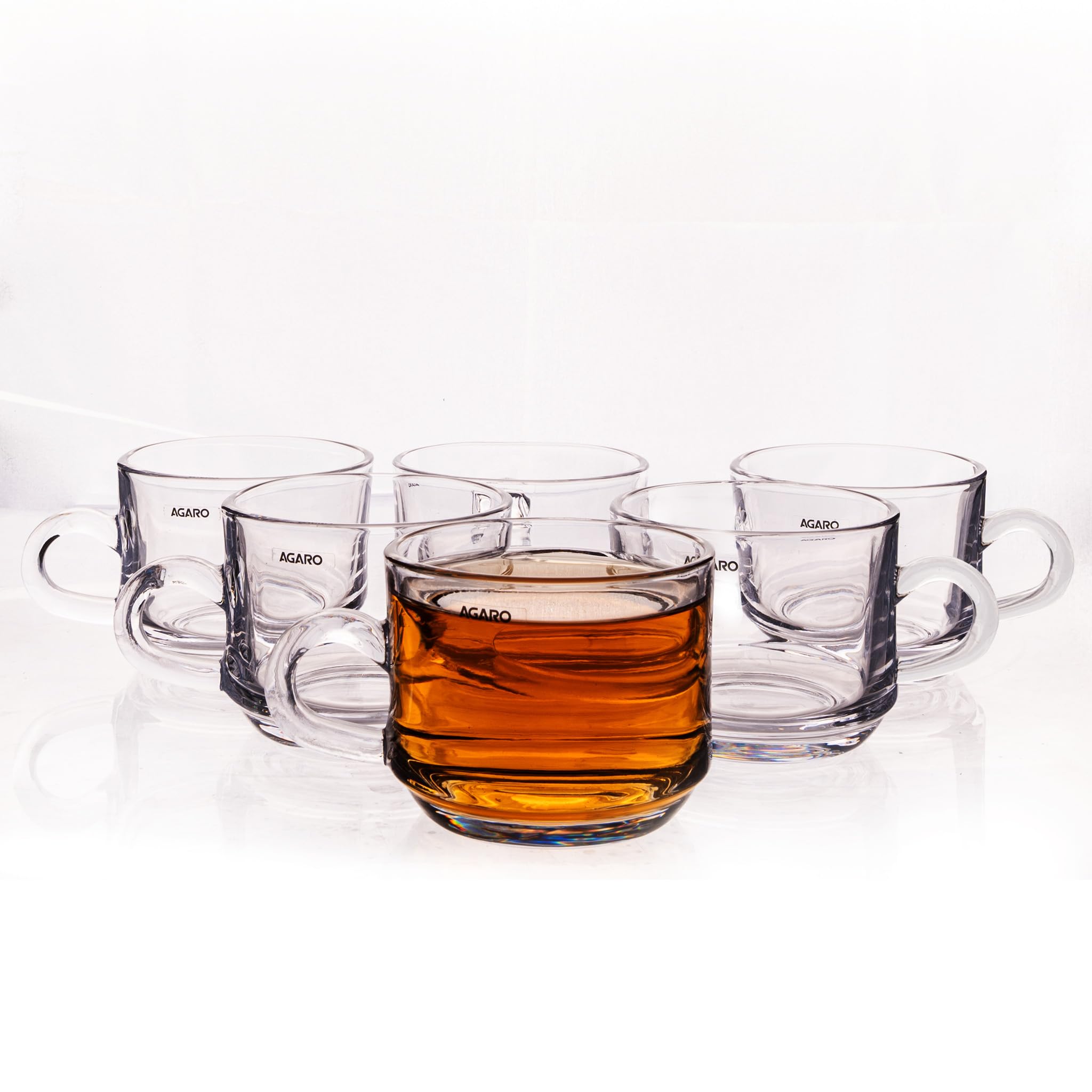 Agaro Elegant Glass Cup, 180Ml, Set Of 6, Crystal Clear Espresso Coffee Cup, Toughened Glass Wall With Handle, For Hot Coffee, C