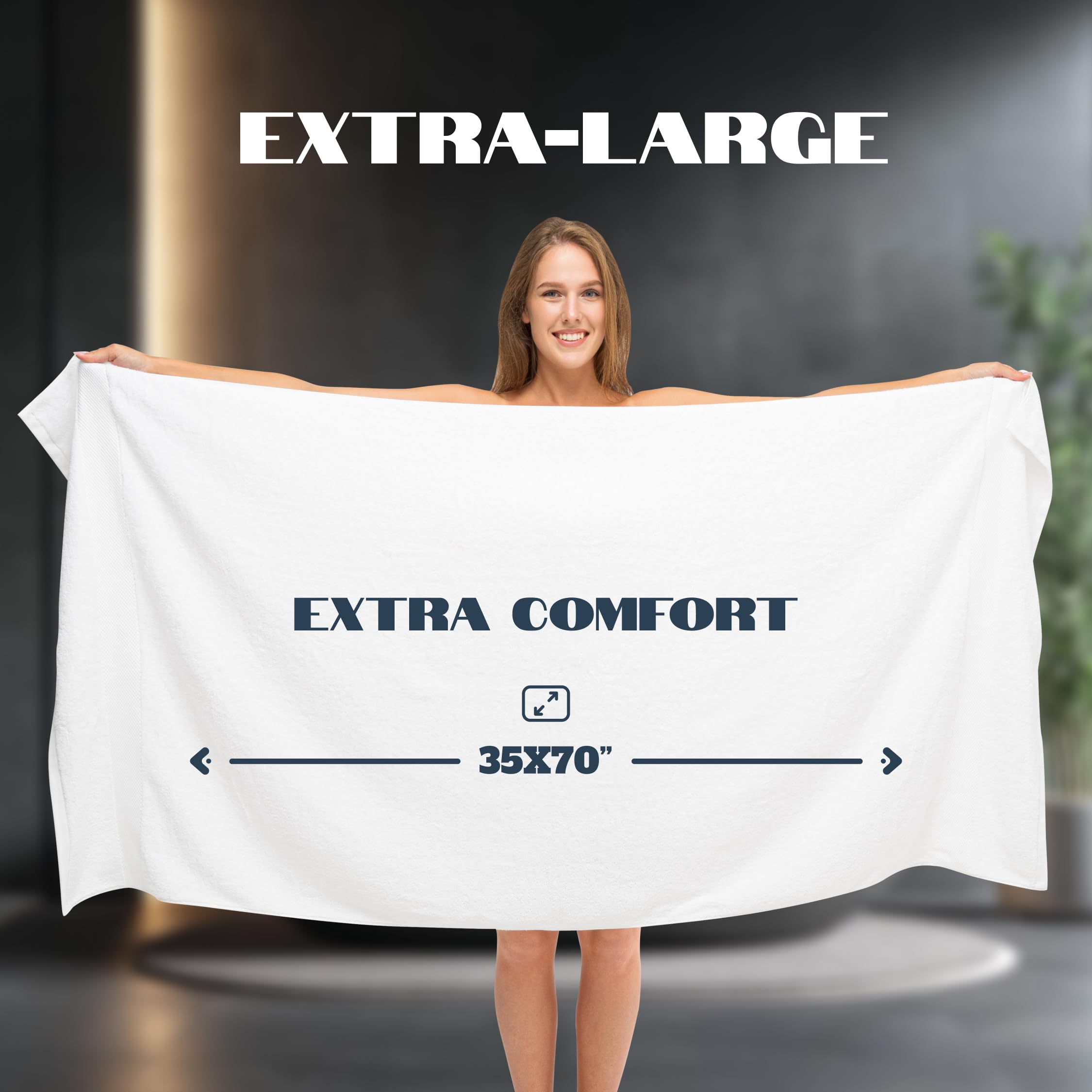 White Classic Luxury Bath Sheets - 35x70 Inch, 700 GSM Turkish Cotton, Highly Absorbent, White, 2 Pack
