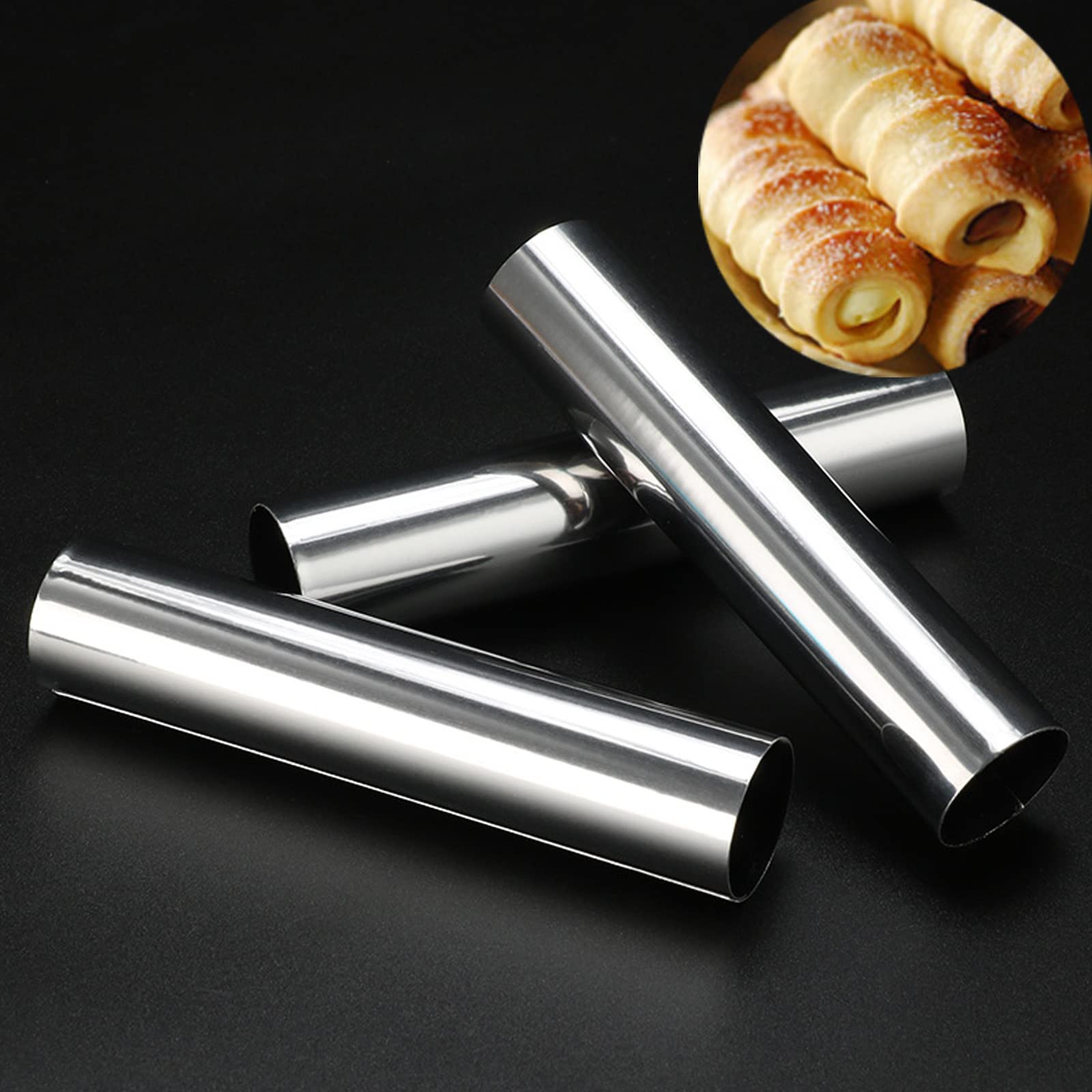 Phantomsky 12 Pack Cannoli Tube Non Stick Stainless Steel Cream Horn Mold Danish Pastry Cannoli Form Screw Croissant Shell Cream