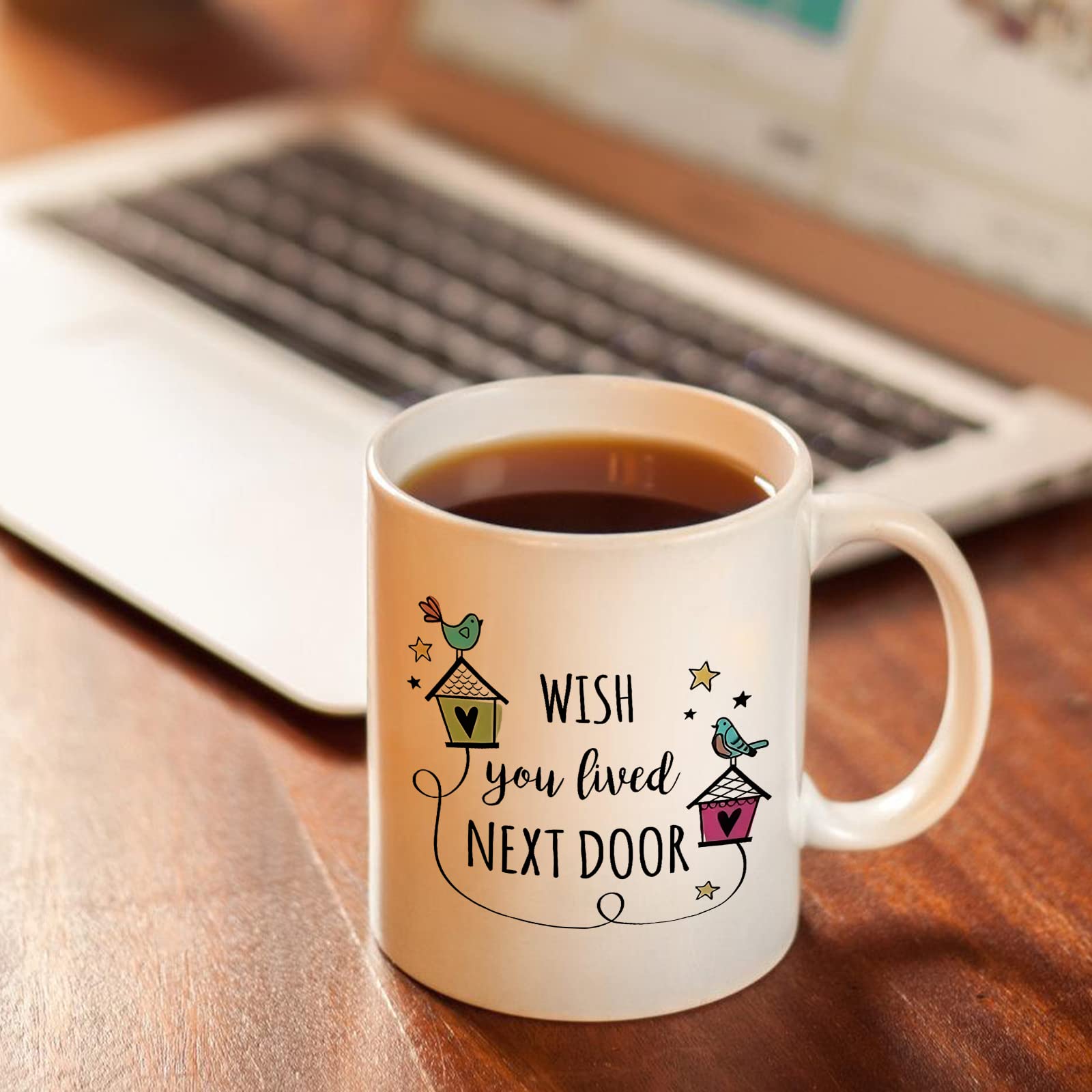 Aurahouse Wish You Lived Next Door Mug, Friendship Gifts for Women, Mothers Day Gifts for Mom Sister Friends, Birthday Gifts for