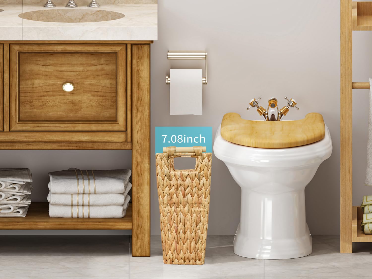 6 Gallon Wicker Trash Can,Wicker Waste Basket For Bathroom,Bedroom,Large Narrow Water Hyacinth Wicker Trash Basket,Rattan Boho D