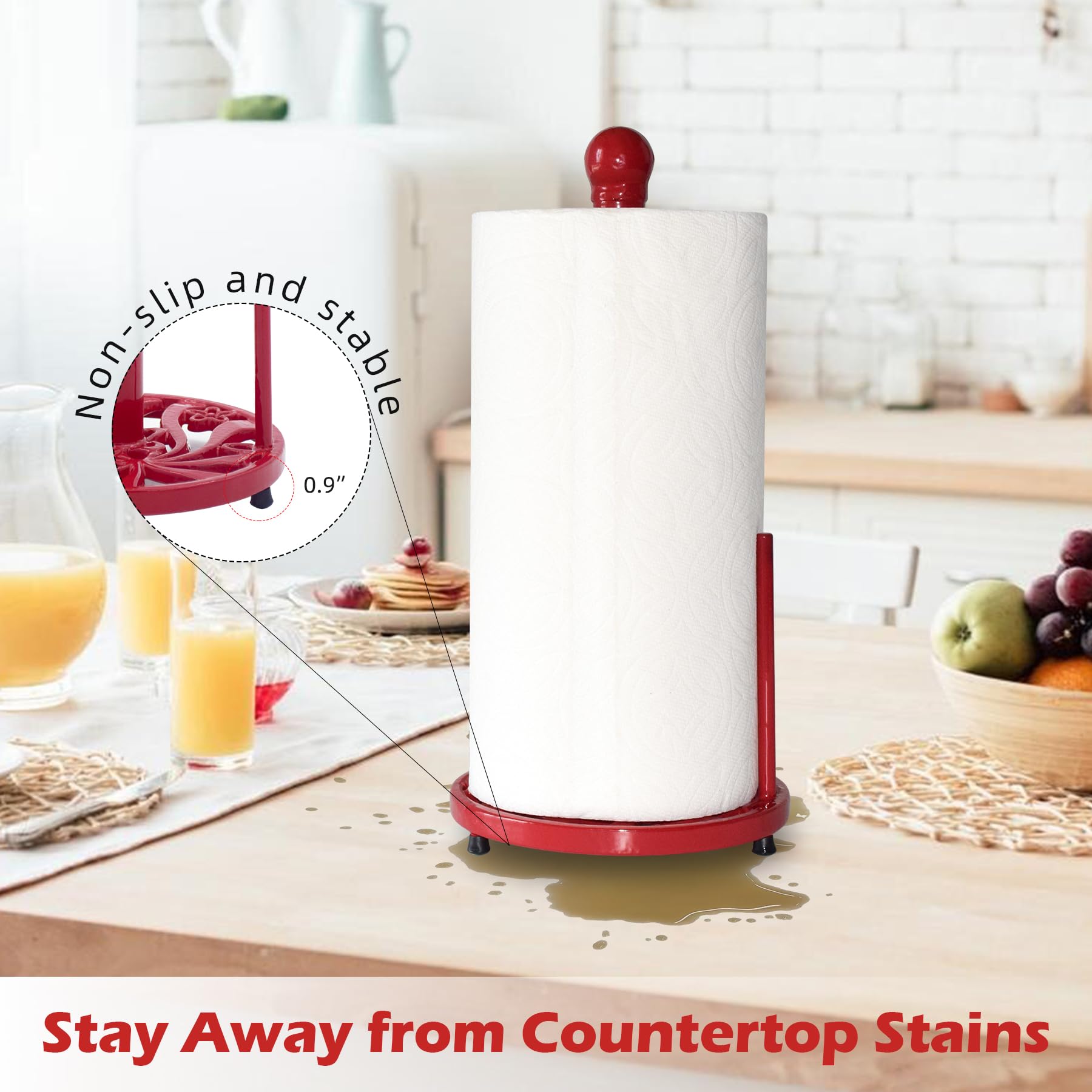 Minluful Vintage Paper Towel Holder Countertop - Cast Iron Standing Roll Paper Towel Dispenser With Elegant And Heavy Daffodil P