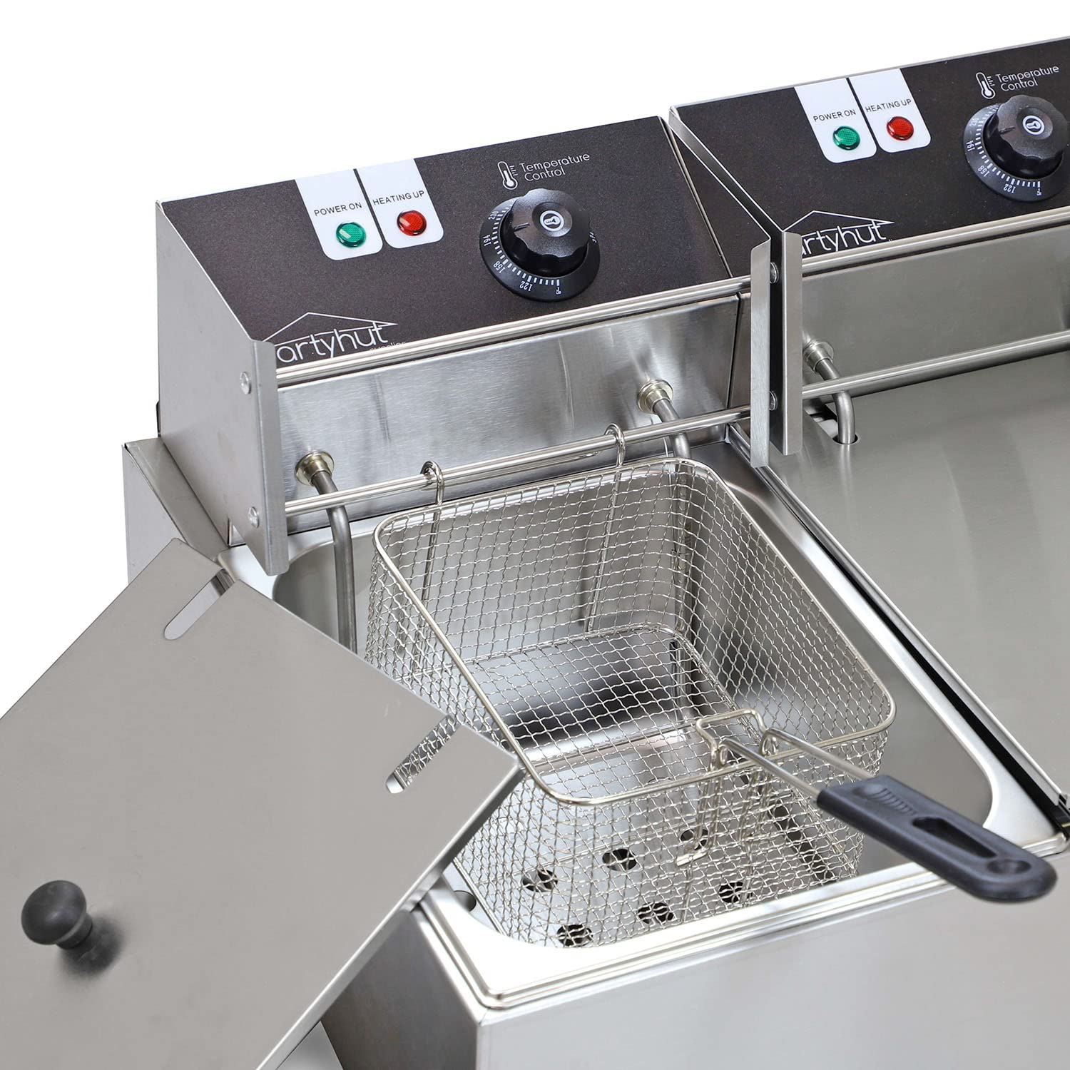 Partyhut 12 Liter/12.6 Quart Dual-Tank Commercial Deep Fryer Machine, Double Basins Large Capacity Stainless Steel Countertop Fr