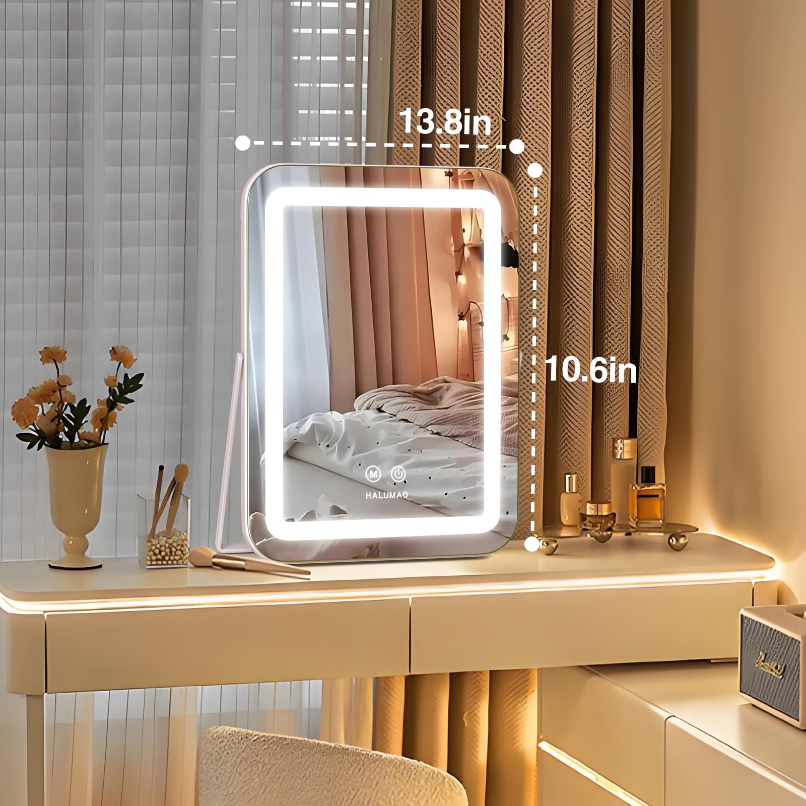 Halumao Vanity Mirror With Lights, Light Up Makeup Mirror, Led Makeup Mirror With Lights For Bedroom Tabletop, Smart Touch Contr