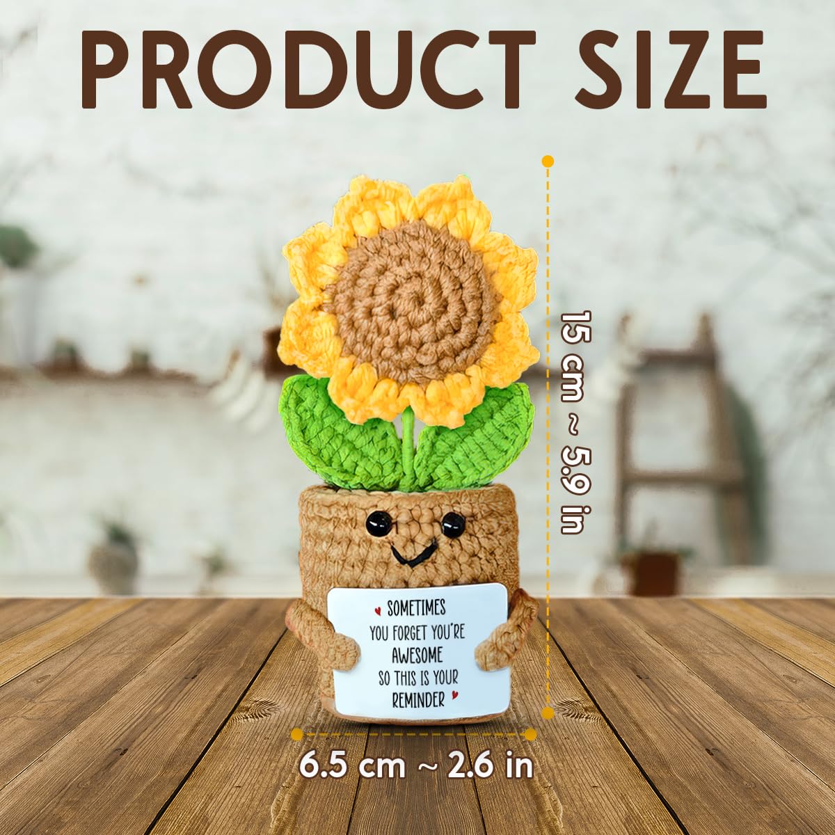 SOL VIBES Birthday Gifts for Women Friendship - Sunflower Crochet - Cute Handmade Positive Plant - Uplifting Thinking of You Enc