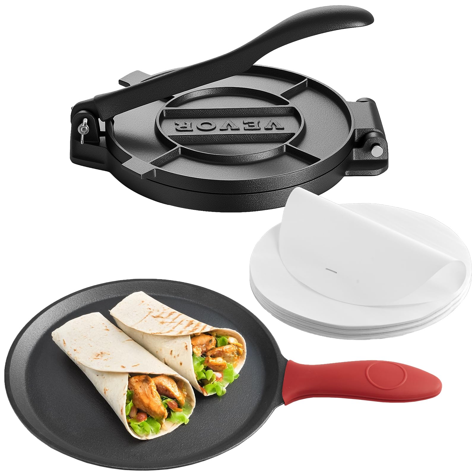 VEVOR Tortilla Press, 8 Inch Cast Iron Tortilla and Roti Maker, Heavy Duty Tortilladora Press, Pataconera Makers with Handle and