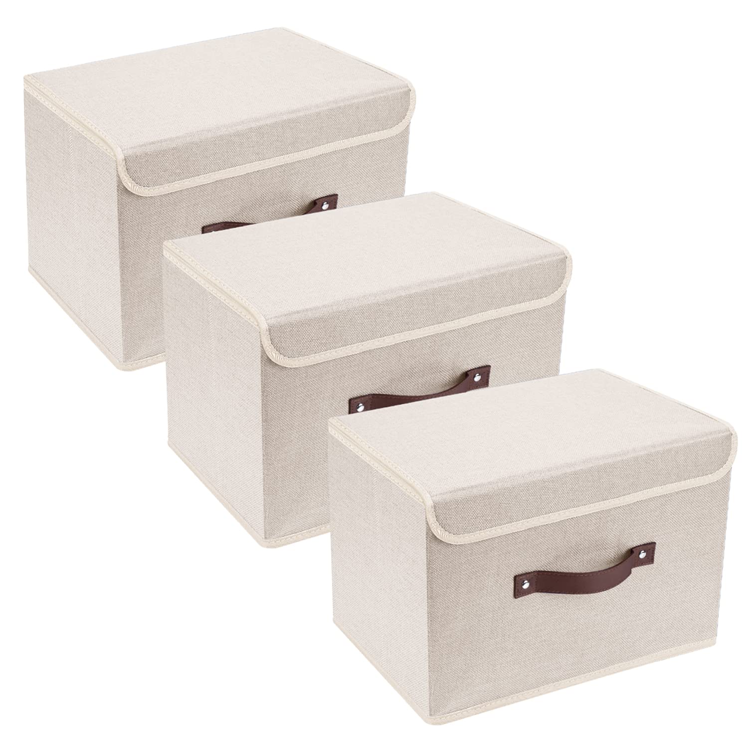 Tyeers Foldable Storage Boxes With Lids 3 Pack Fabric Storage Bins With Lids, Closet Organizers For Clothes Storage, Room Organi