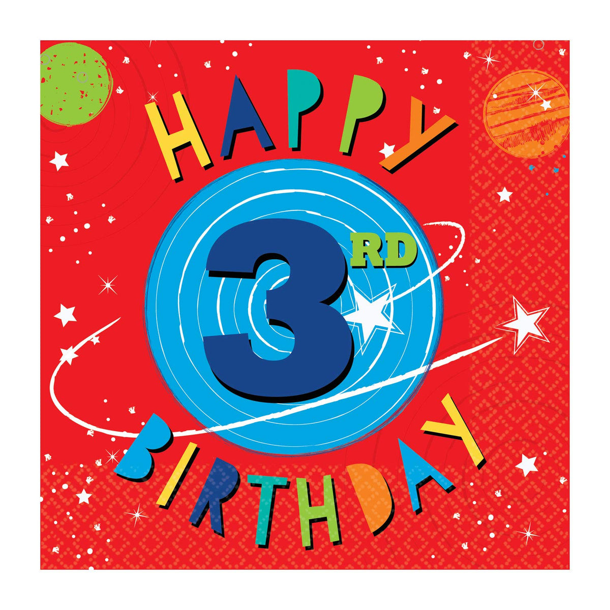 Happy 3Rd Birthday Stamp Beverage Napkins-16Pc