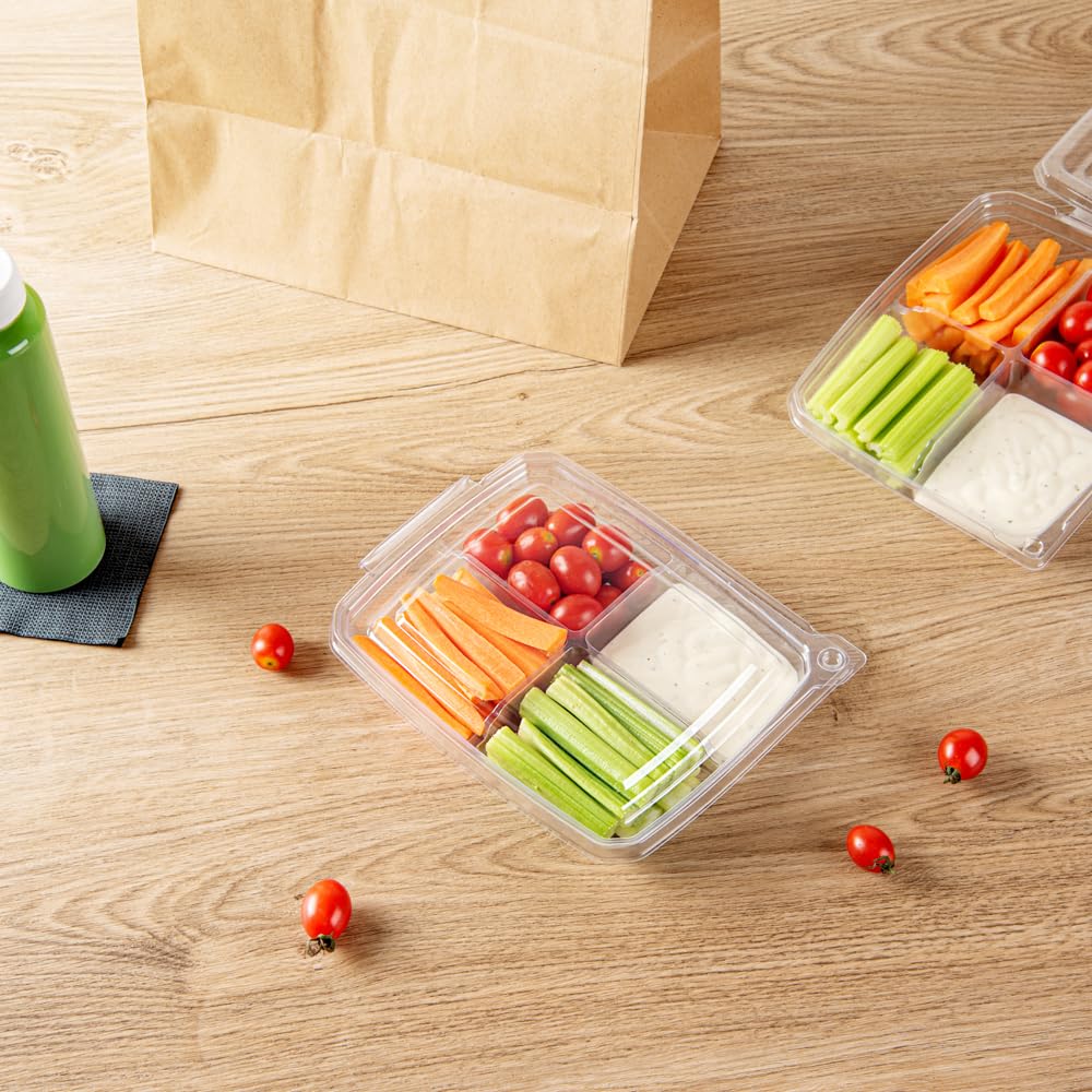 Tamper Tek 13 Ounce Rectangle Take Out Containers, 100 Durable Carryout Containers - Tamper-Evident, Freezable, Clear Plastic To