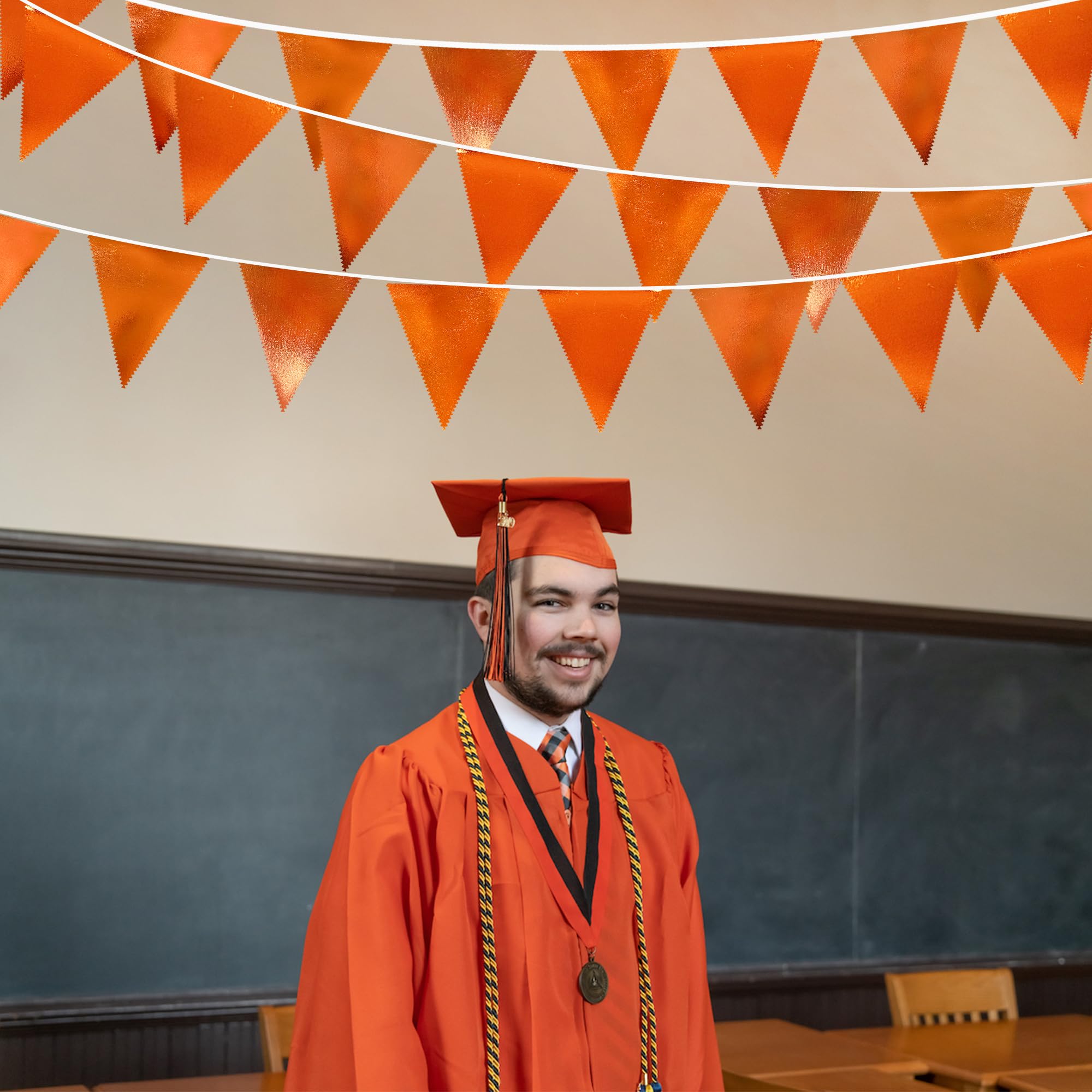 Orange Party Decorations Metallic Fabric Triangle Pennant Banner Flag Bunting Garland For Fall Autumn Thanksgiving Graduation Bi