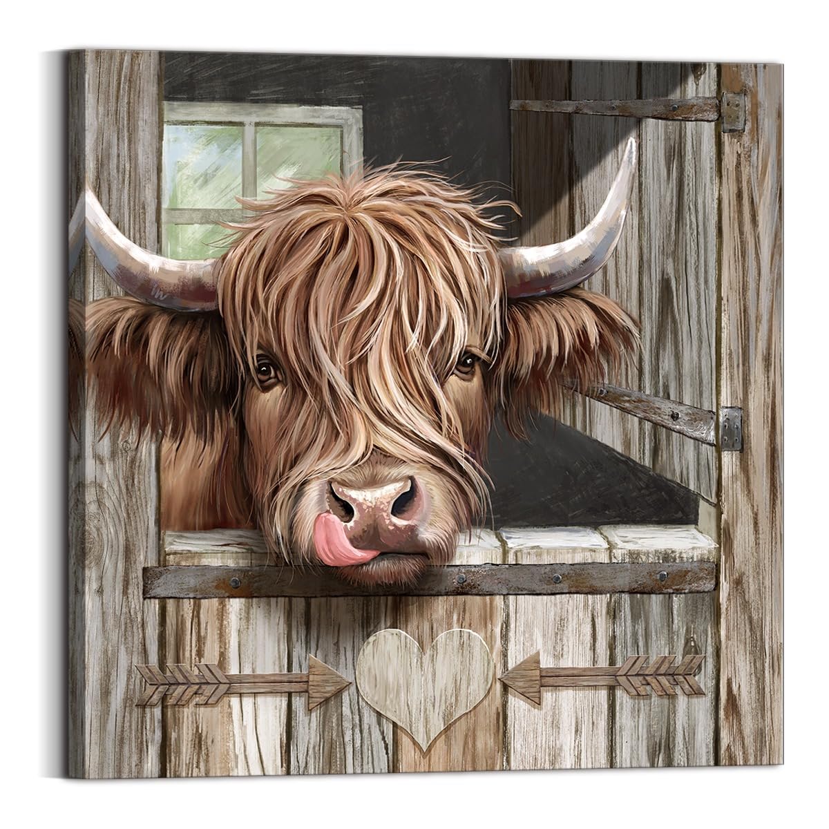 3Ldecor Highland Cow Wall Decor, Farmhouse Wall Art Canvas Print Pictures Of Brown Cow Artwork For Gift Hanging In Bathroom, Din