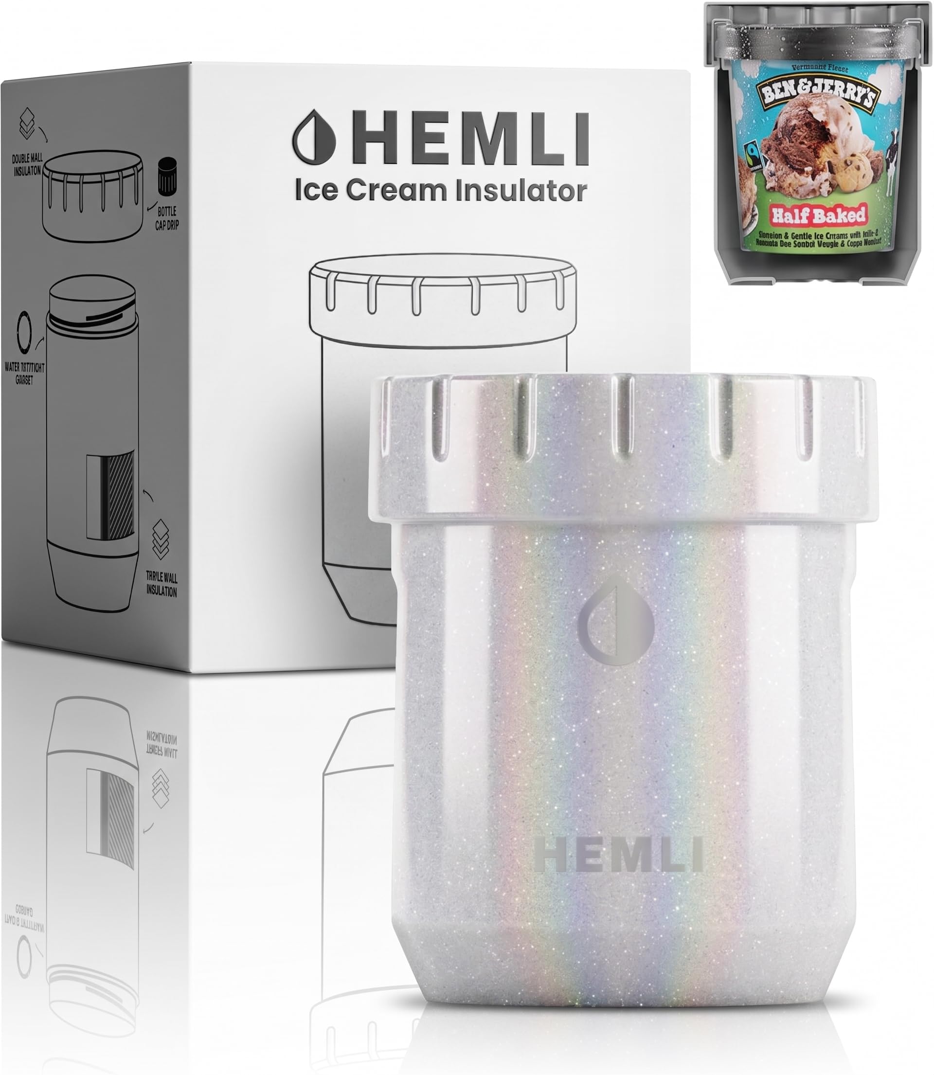 Ice Cream Pint Cooler, Fits All Standard Ice Cream Pints, Vacuum Insulated Stainless Steel, Leakproof Lid with Silicone Seal, No