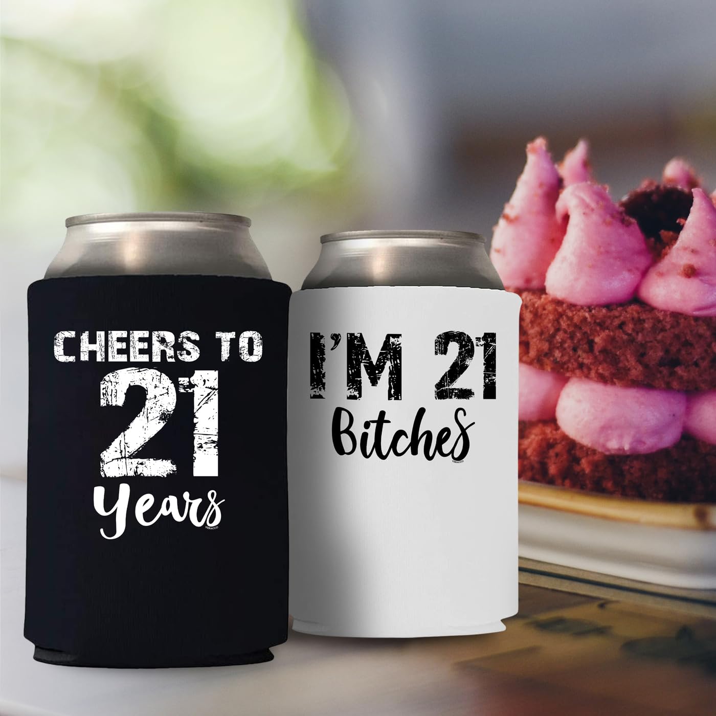 Veracco I'M 21 B Cheers To 21 Years Twenty First Can Coolie Holder 21St Birthday Gift Party Favors Decorations (Black/White, 12)