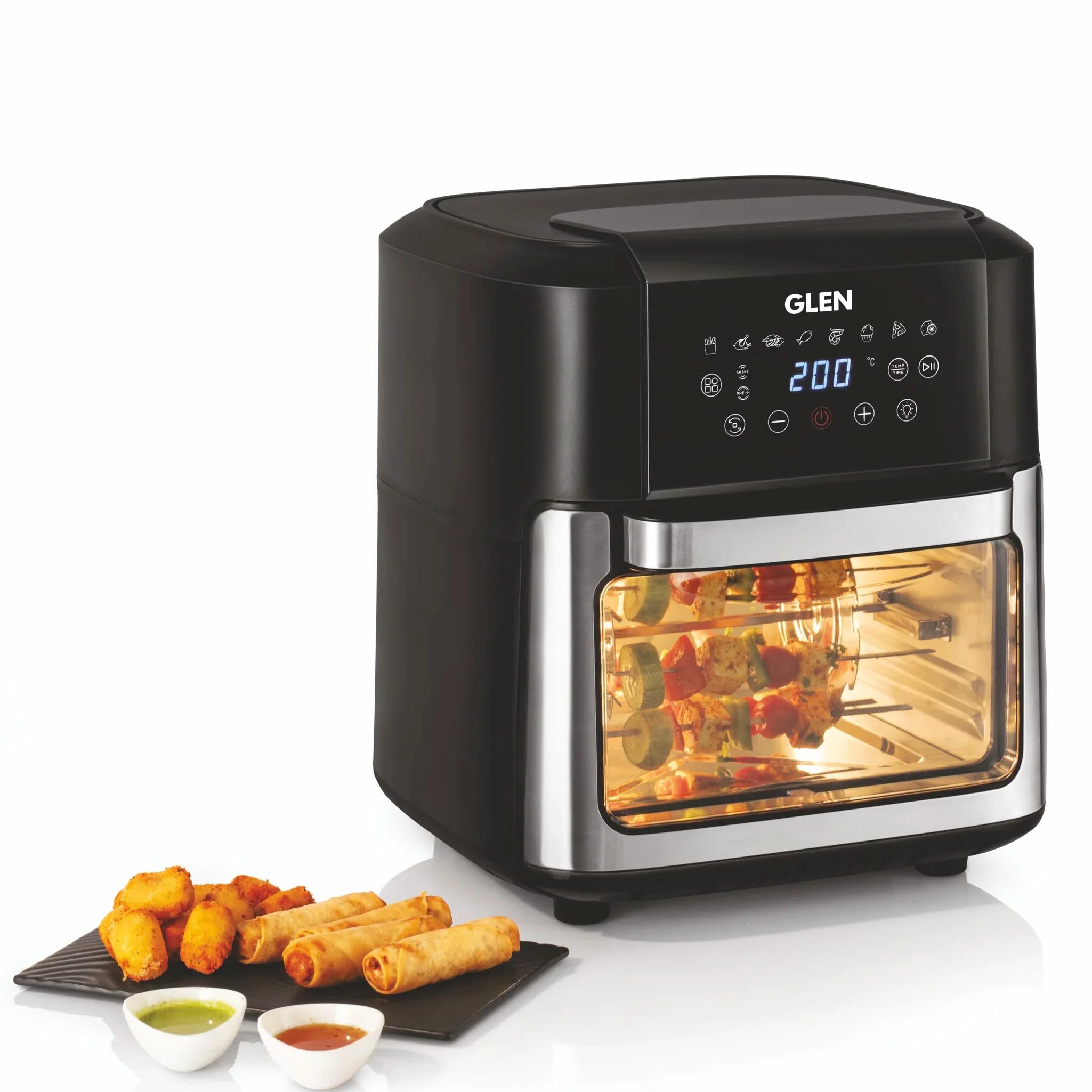 Glen Digital Air Fryer Oven For Home, 12 Litre, 2000W, 8 Preset Function, Rotisserie, Digital Display & Controls, Airfryer To De