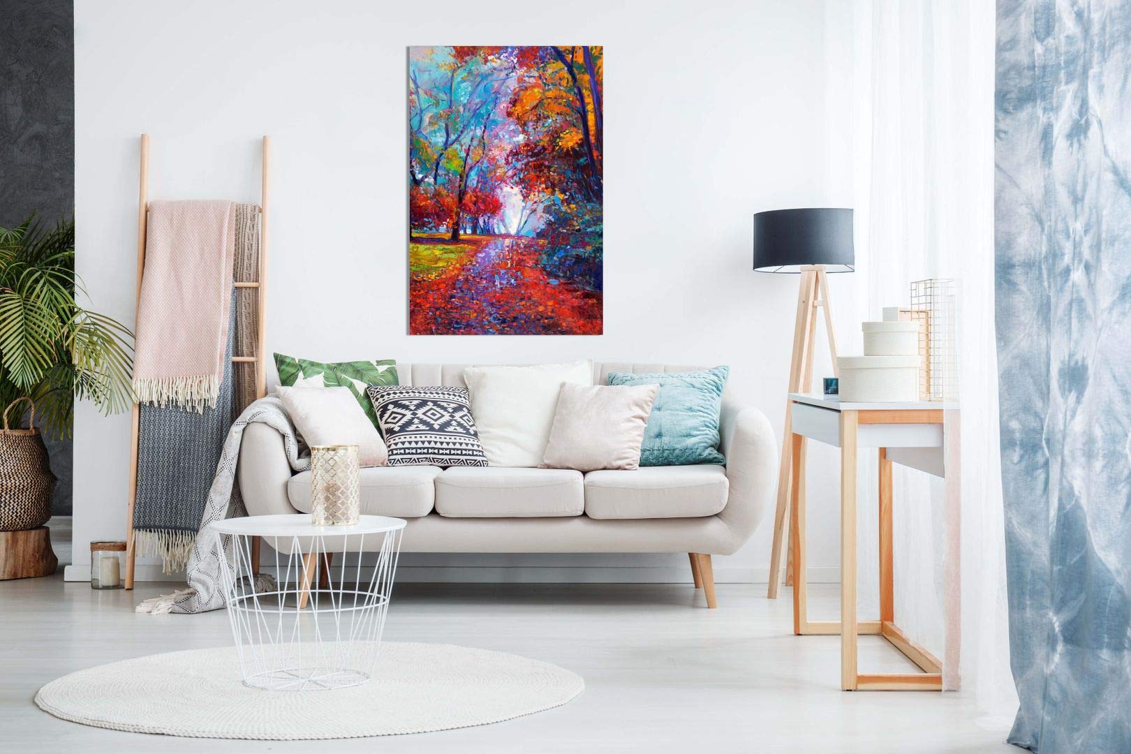 Abstract Contemporary Painting Autumn Forest Canvas Wall Art Picture Print (24X16In)