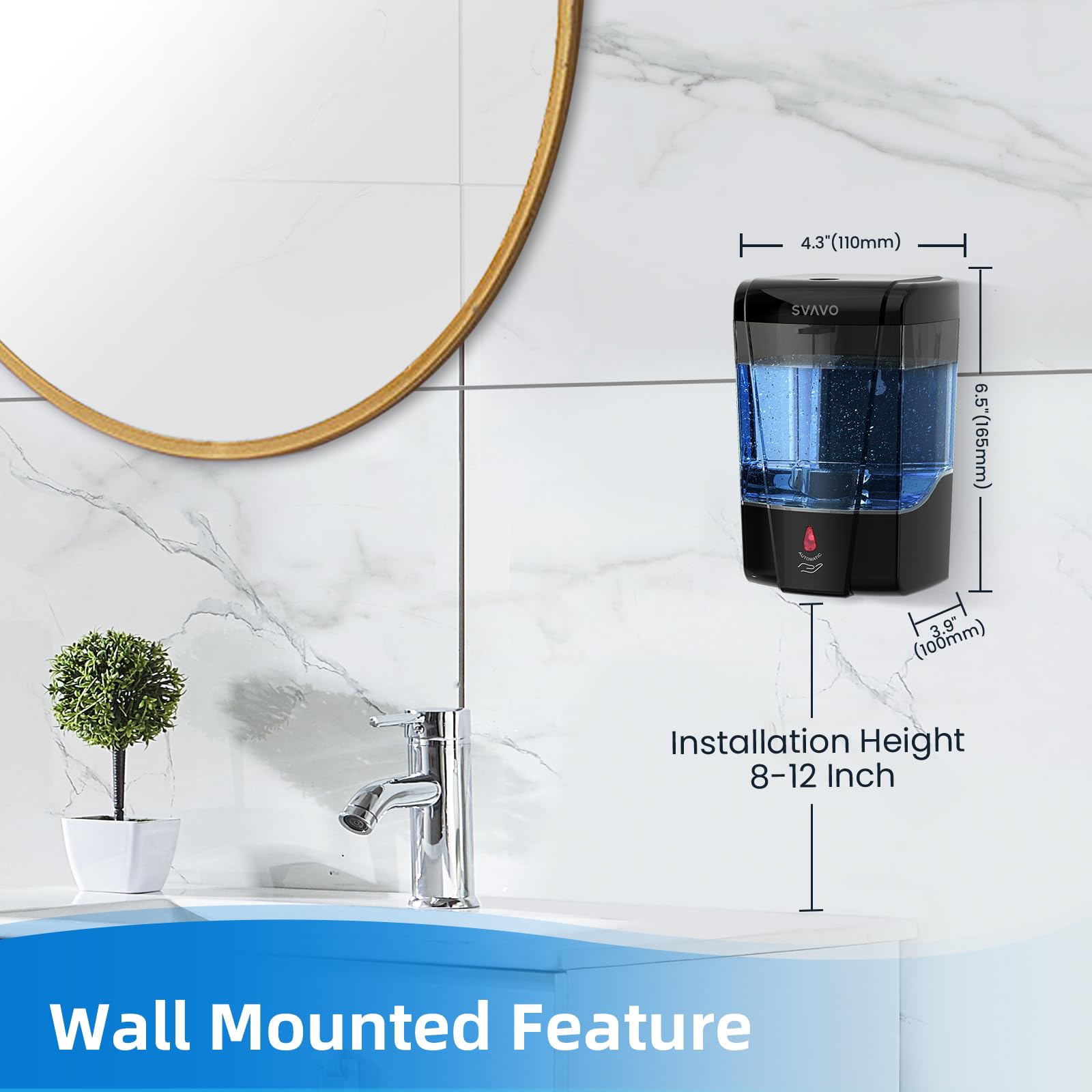 Svavo Automatic Soap Dispenser Wall-Mounted, Hand Soap Dispenser Touchless Electric Sensor Pump Battery Operated For Office Home