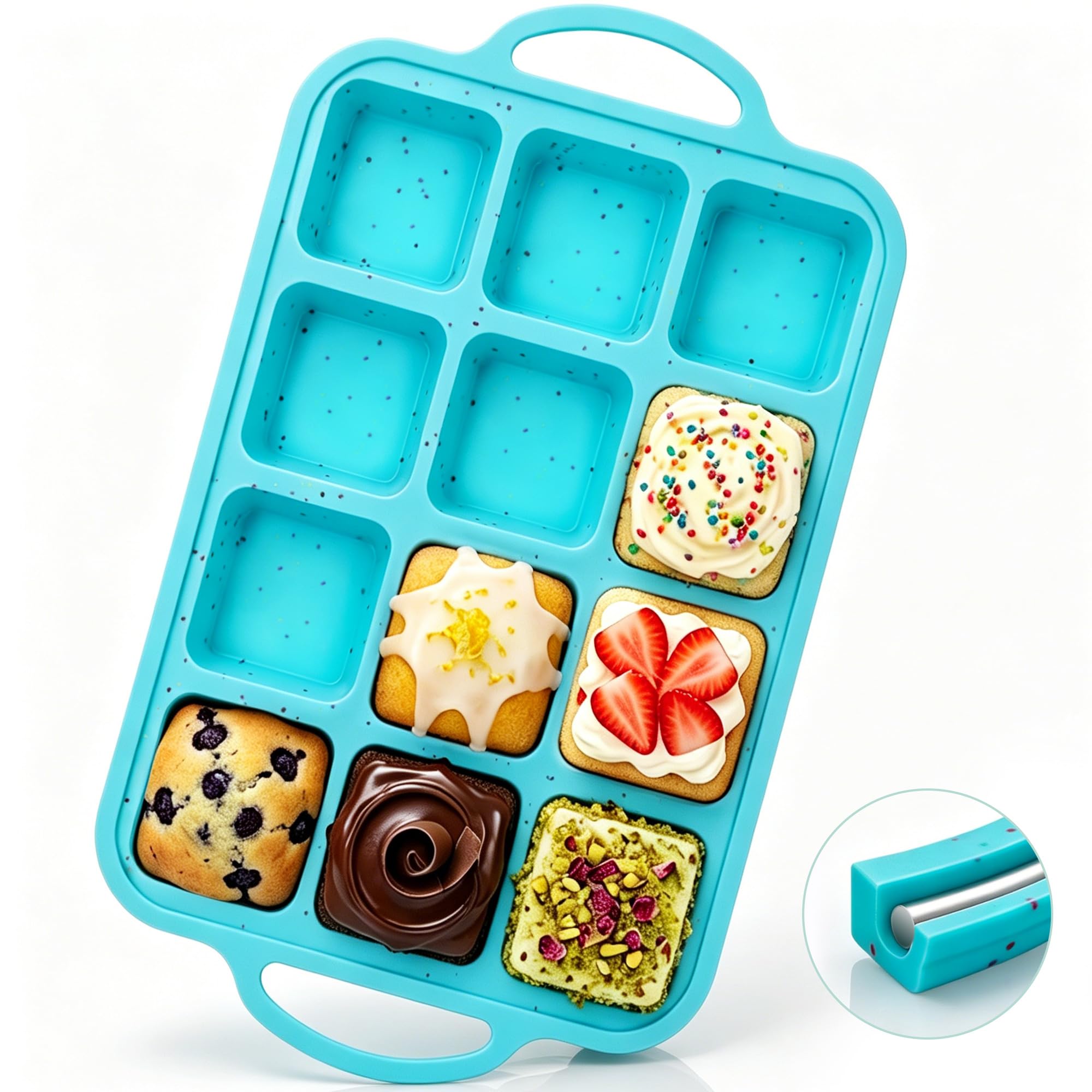 KASHME 12Cavity Silicone Brownie Pans With Metal Frame, Non Stick