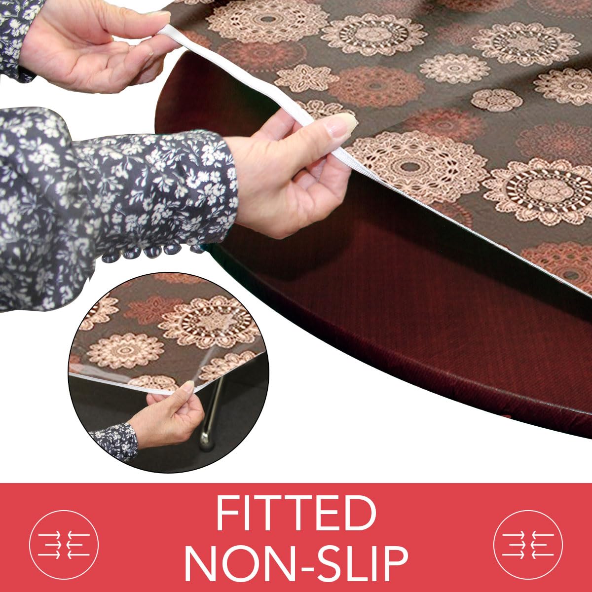 Laminet Elastic Fitted Table Cover - Medallion - Large Round - Fits Tables Up To 45 - 56    Diameter