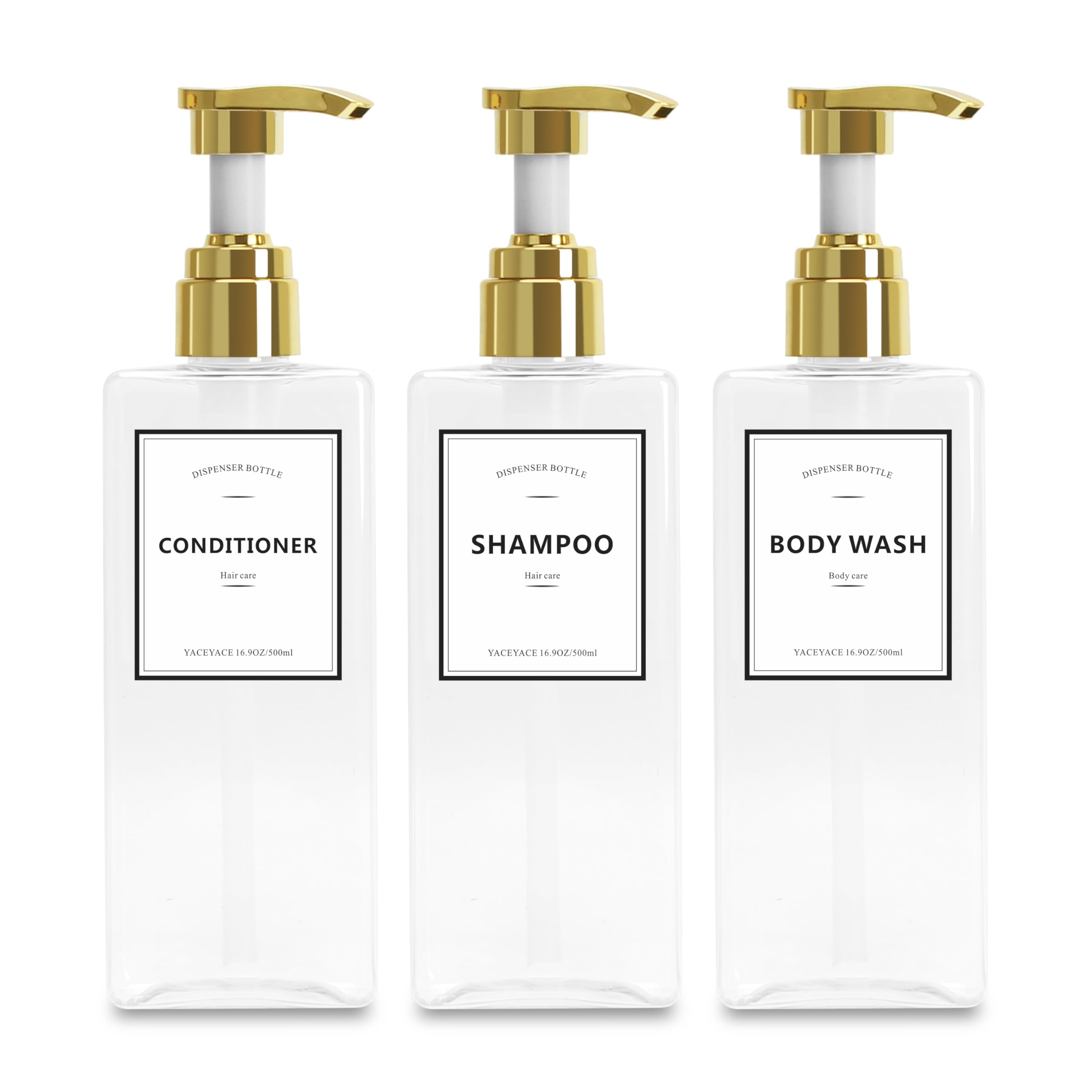 Shampoo Dispenser Bottles With Gold Pump, Yaceyace 16.9Oz Set Of 3 Clear Shampoo And Conditioner Dispenser, Mordern Shower Bottl