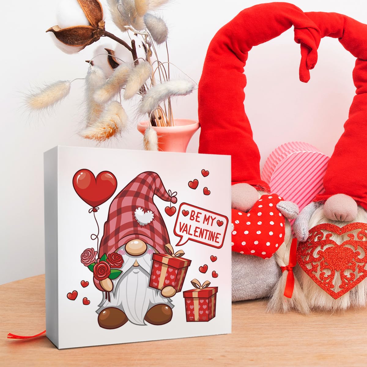 Valentine's Day Decorations Wooden Sign, Be Mine Romantic Desk Tabletop Gnome Decor, Love Gifts for Her Him Boyfriend Girlfriend