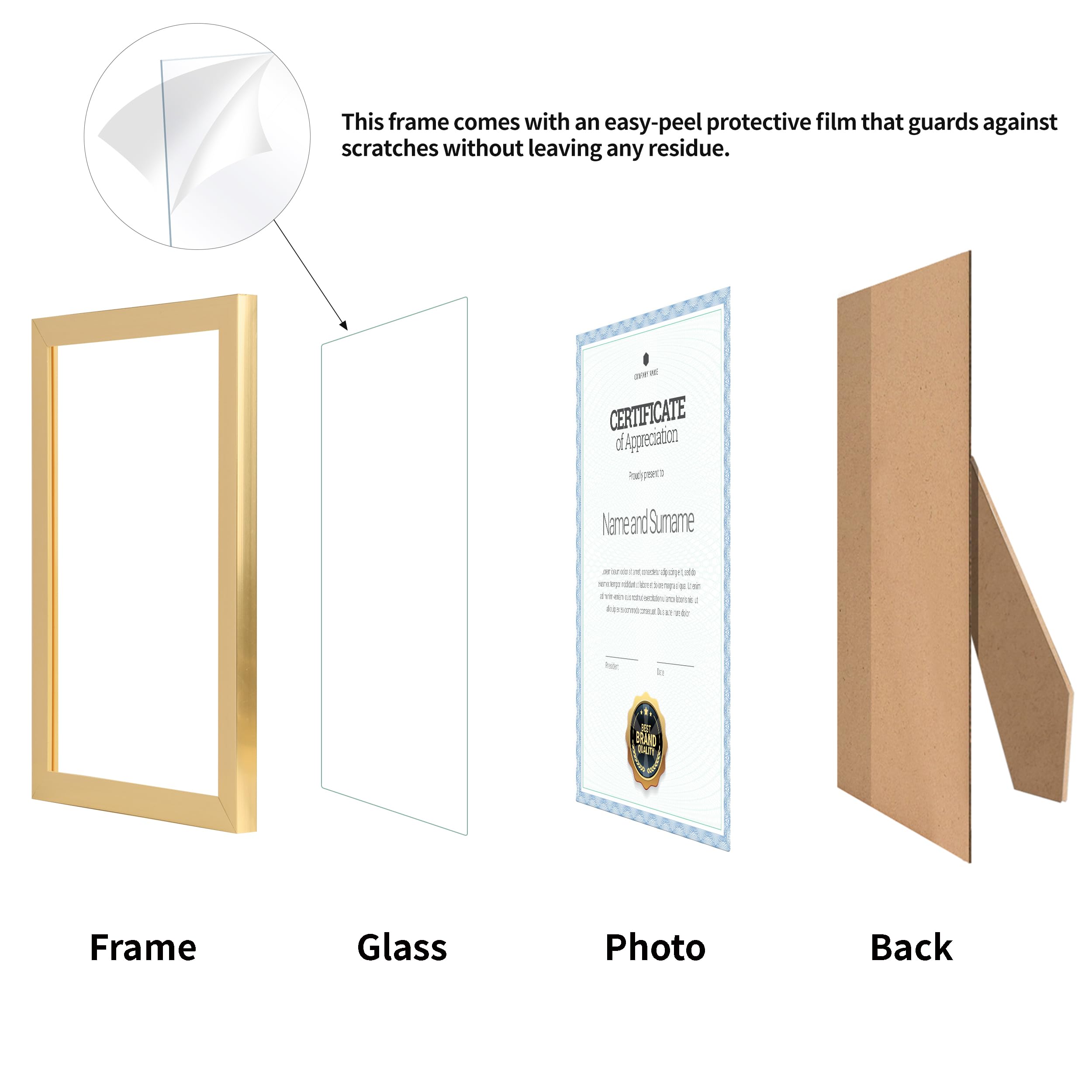 EYMPEU 8.5x11 Picture Frames Gold Set of 7, 8.5 x 11 Certifaicate Frame Document Award Diploma Display, Wall or Tabletop