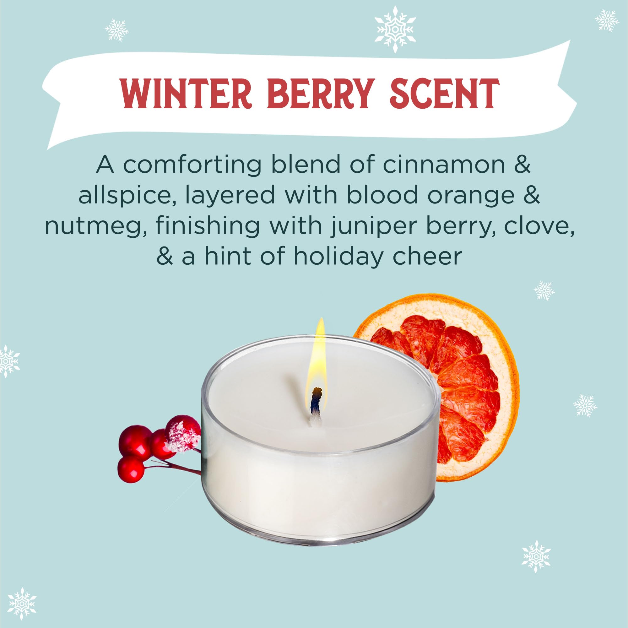 Santa s Naturals Winter Berry Christmas Tea Light Candles for Holidays & Gifts, Cinnamon & Spice Scent, Soy & Beeswax Blend, 4-H