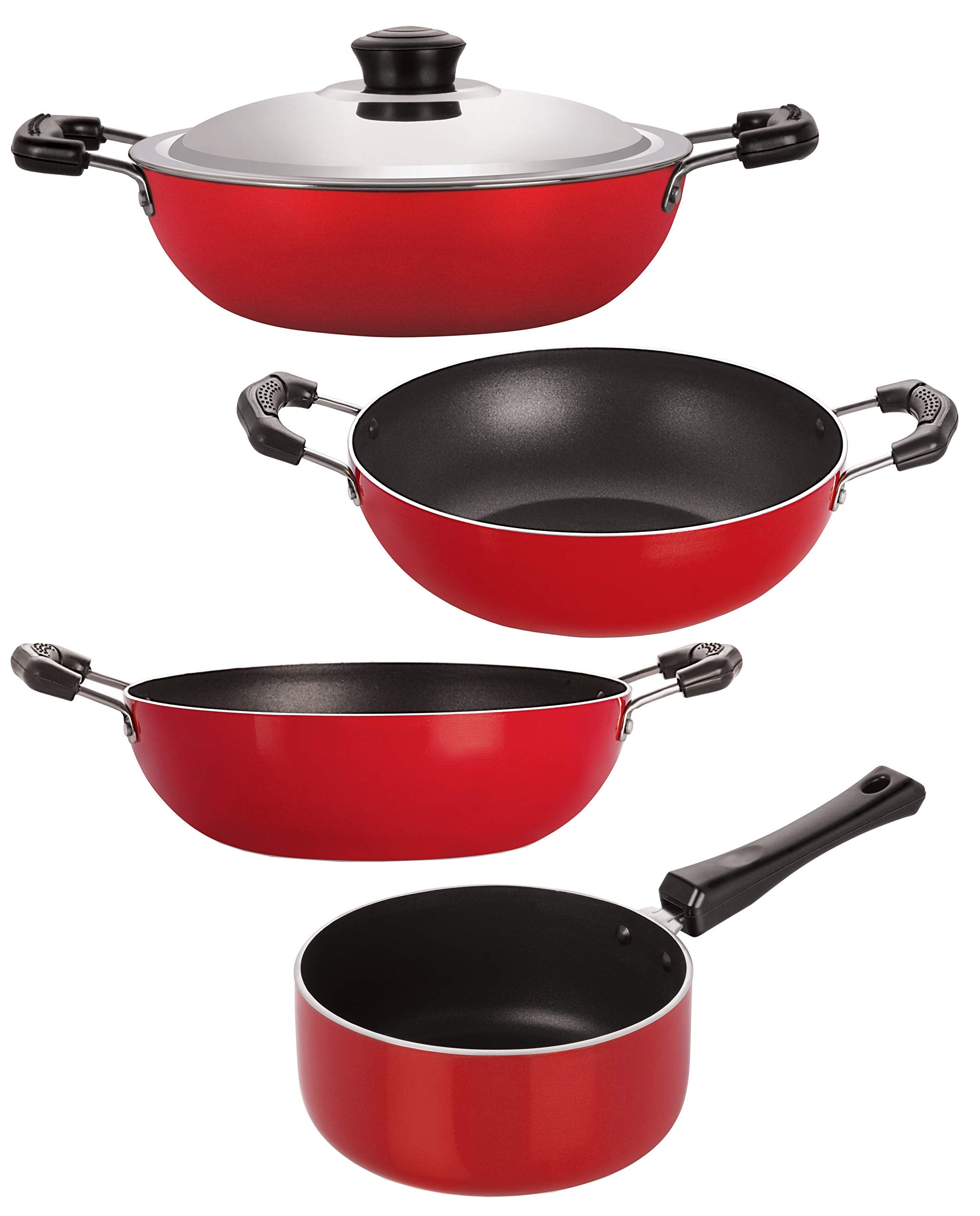 Nirlon 3 Layer NonStick Coated Gas Compatible Cookware Item Set, 4 Piece Set