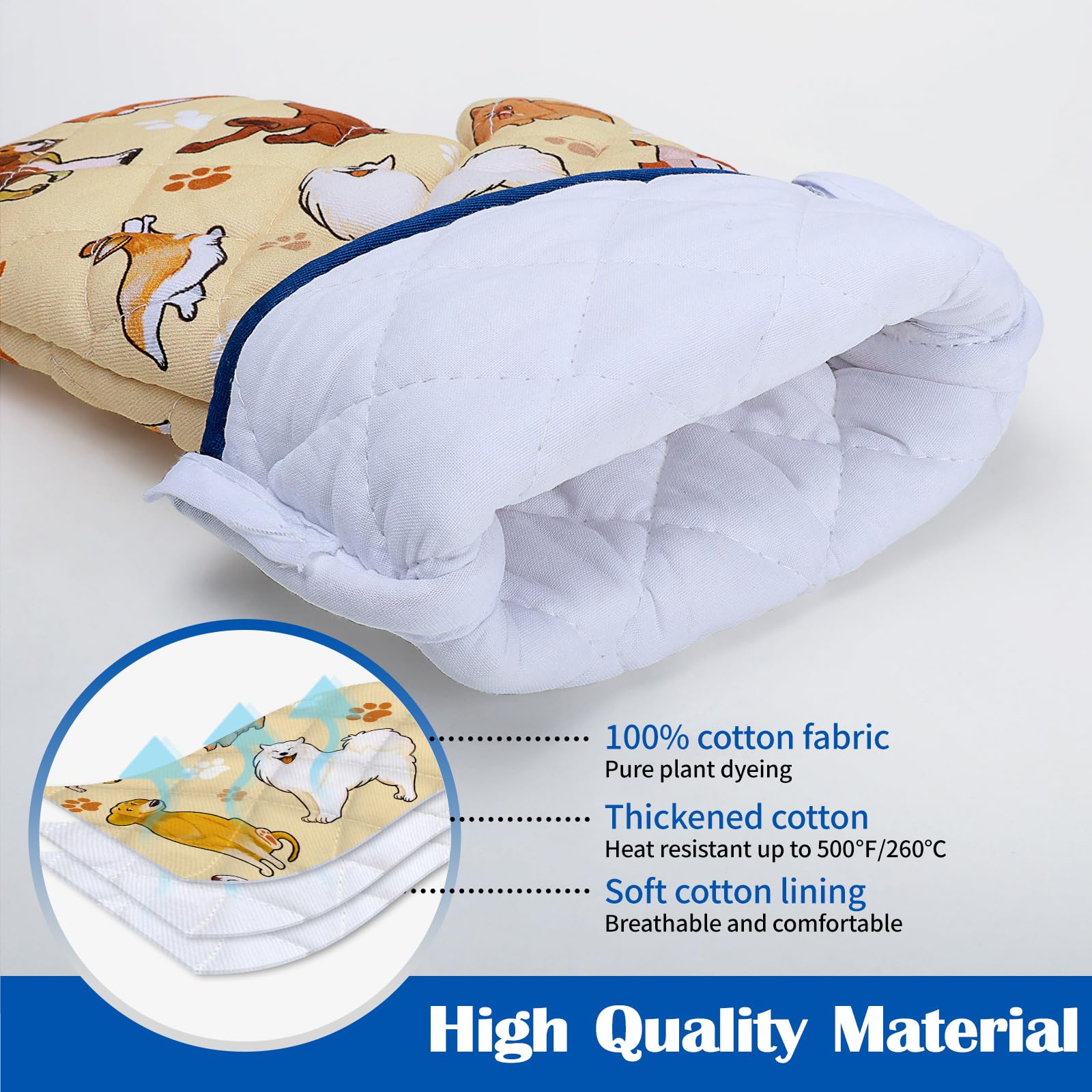 Arquiel Dogs Oven Mitts And Pot Holders Sets 100% Cotton Heat Resistant, Extra Long Oven Gloves Potholder For Kitchen Cooking Ba