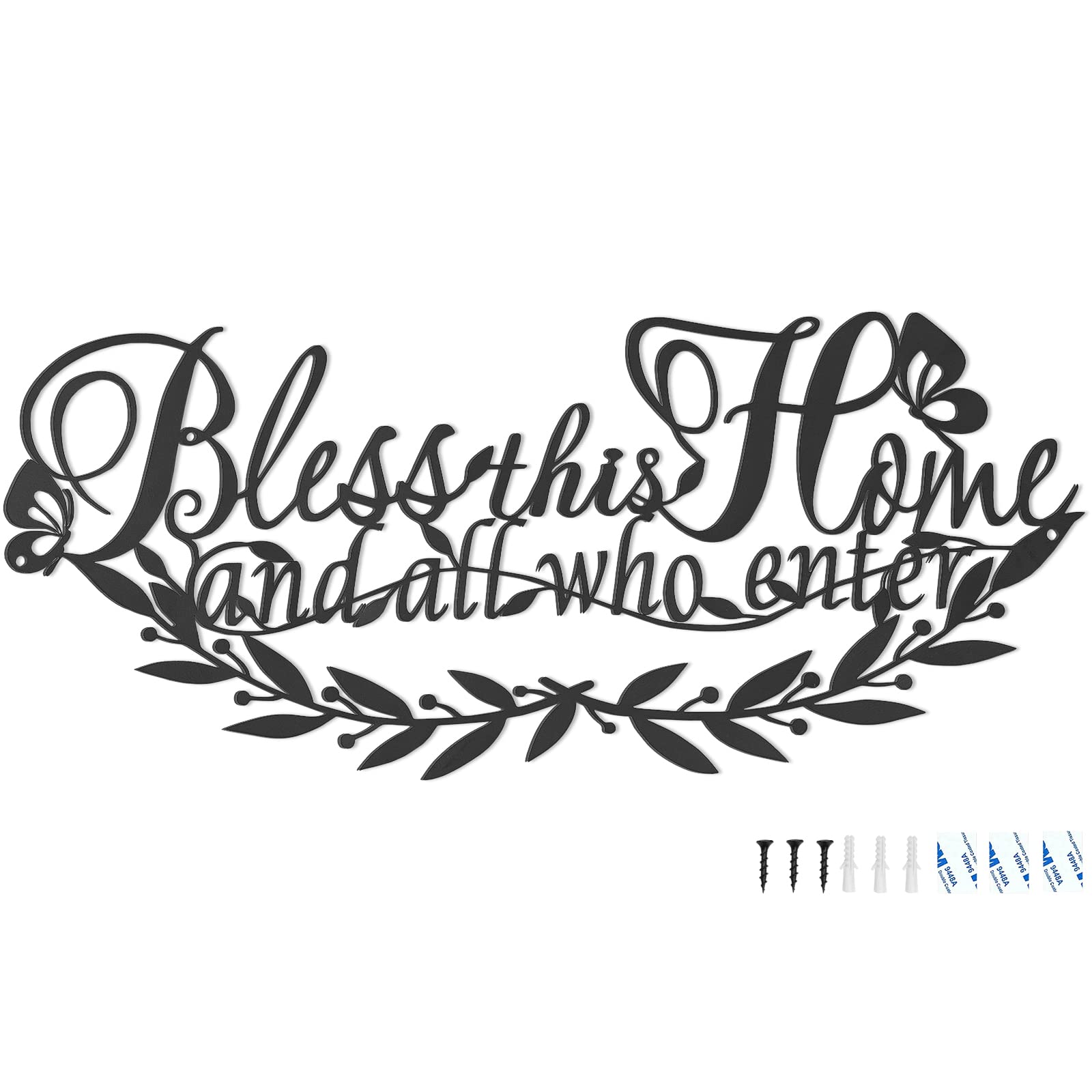 AUHOKY Bless This Home All Who Enter Metal Wall Art Decor, Black Wall Sculptures d  cor Entryway Decoration Signs, Iron Letters 