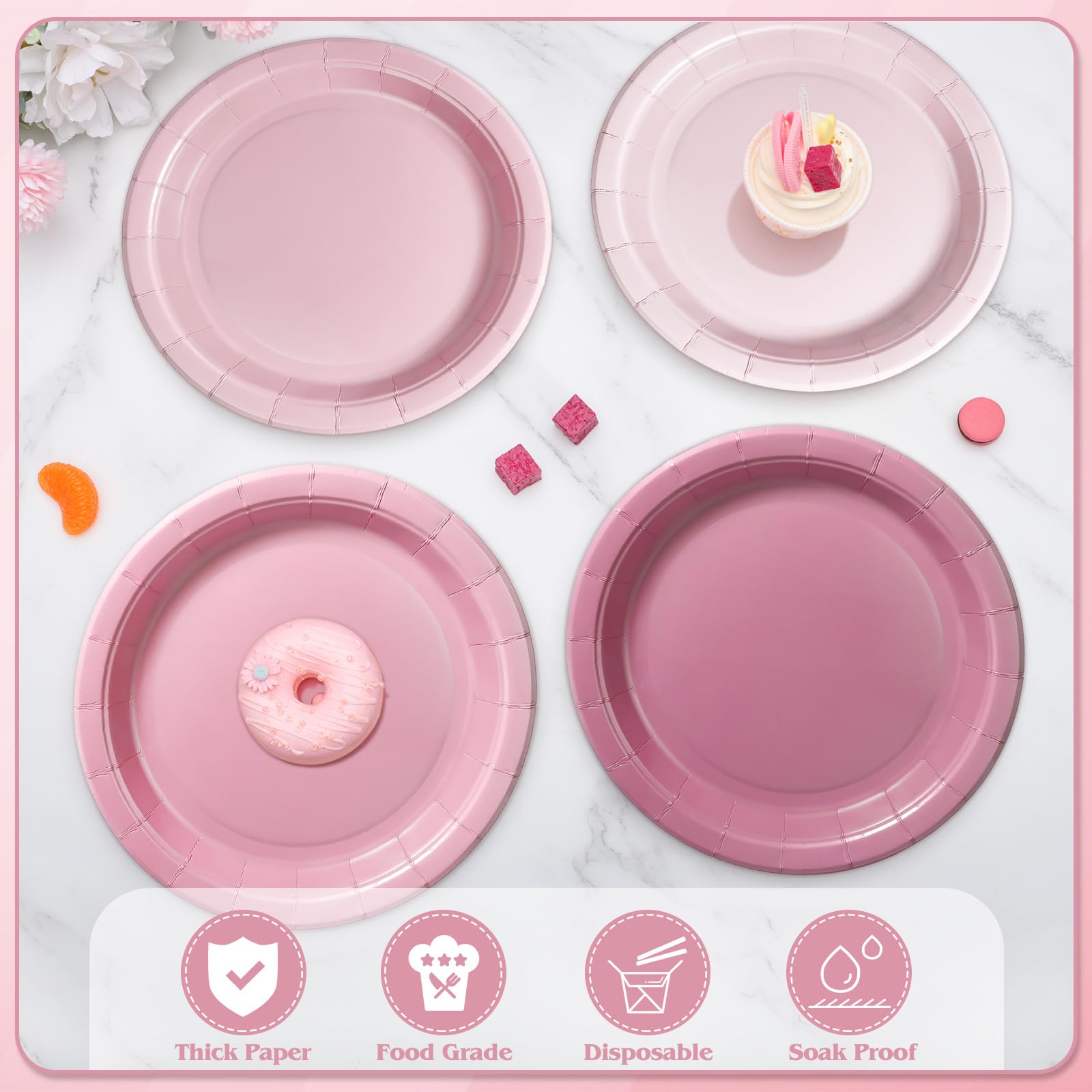 Xiangqu 120 Pcs Dusty Pink Paper Plates,9 Inch Pink Baby Shower Plates Gradient Pink Plates Valentines Plates Pink Dessert Plate