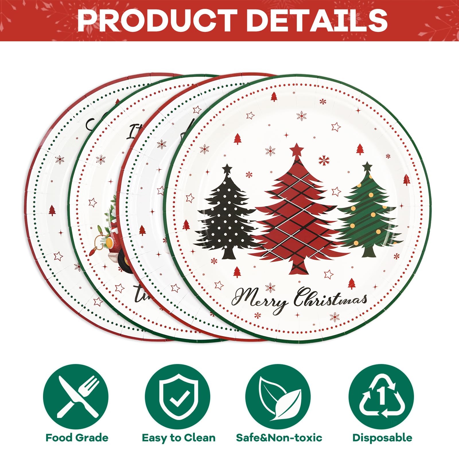 HFBOBP Christmas Paper Plates Set - 48 Pcs, 9 Inch, Disposable, Santa & Snowman Design, Holiday Party Decorations