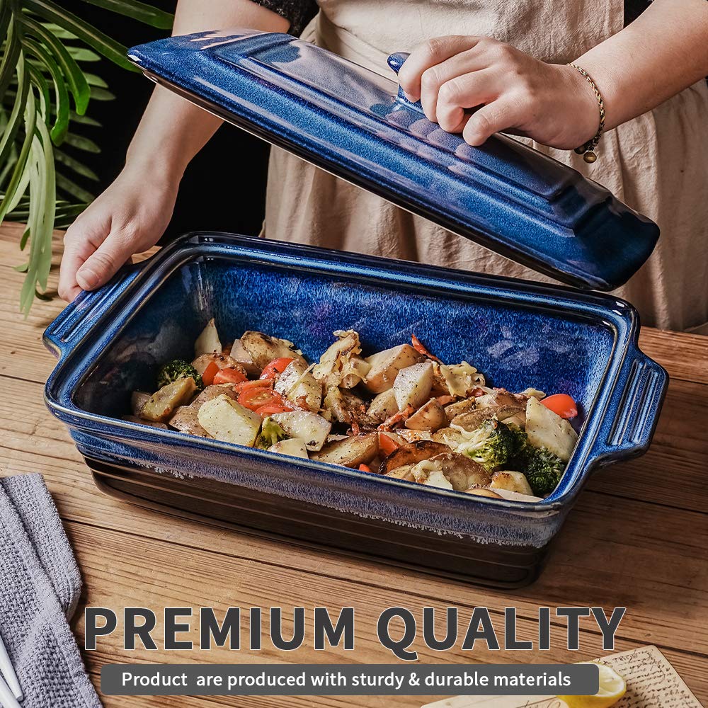 KOOV Ceramic Casserole Dish Set, 9x13 Inches, Nebula Blue, Covered Baking Dish with Lid for Cooking and Lasagna