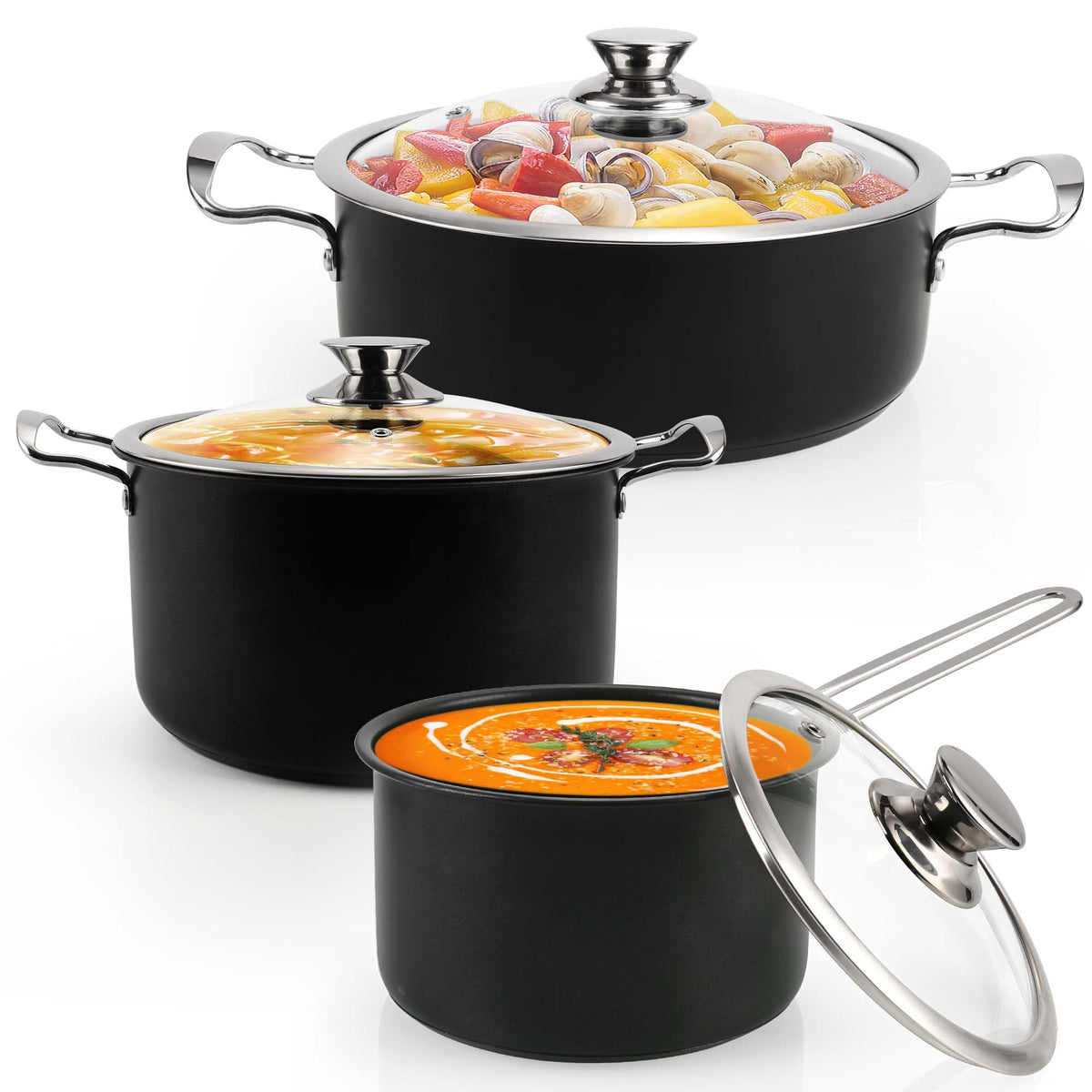 Aufranc Induction Pots and Pans, Stainless Steel cookeware set 6pcs With Lid, Induction Cookware For Oven & Dishwasher Safe