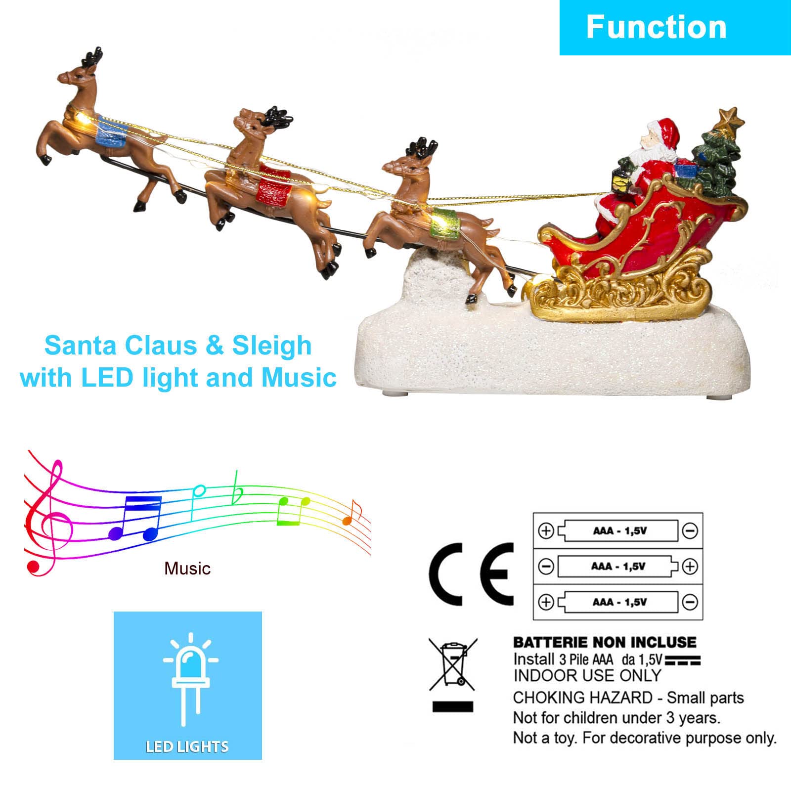 Santa's Sleigh and Reindeer Assortment - Christmas Reindeer Car with LED Light UP