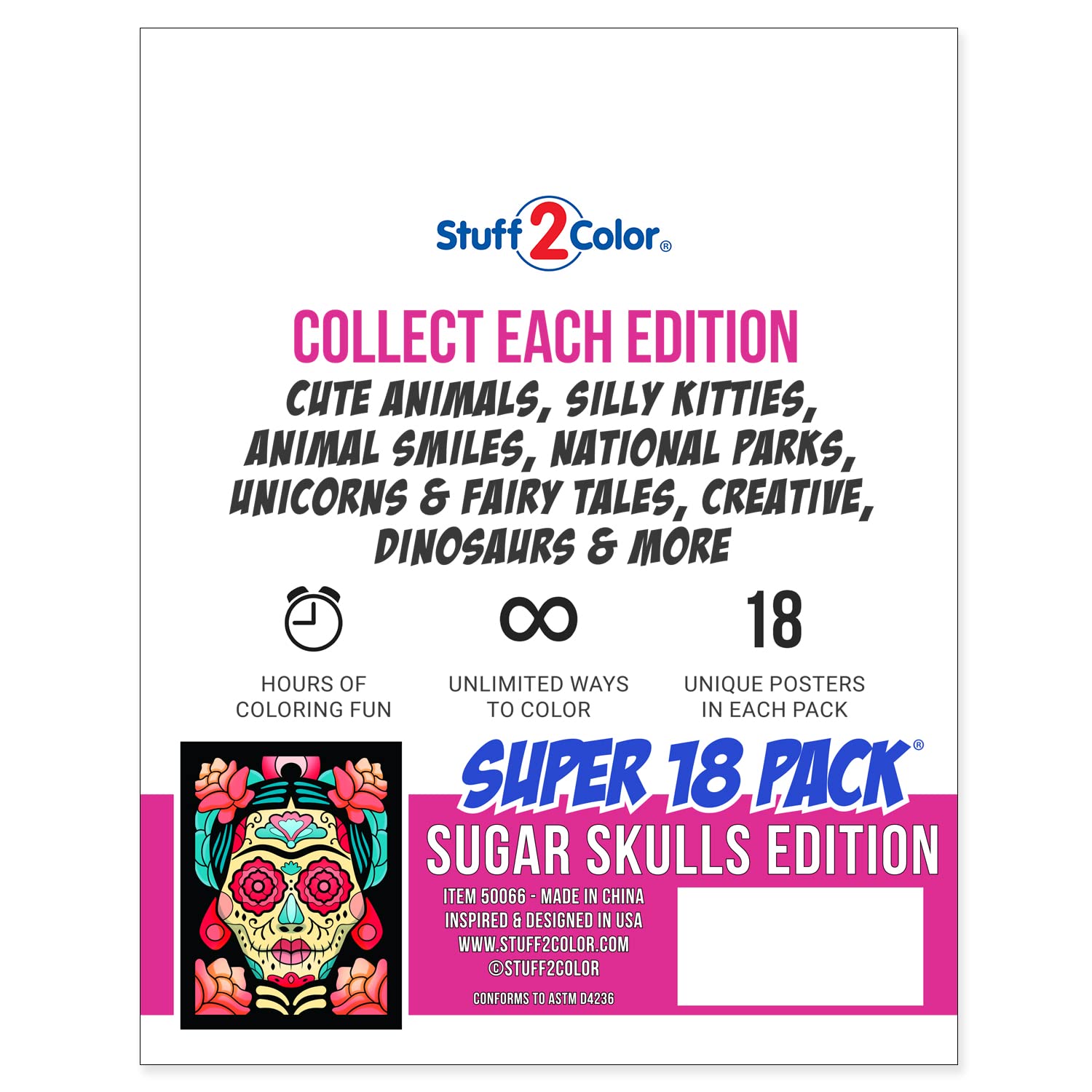 Stuff2Color Super Pack Of 18 Fuzzy Velvet Coloring Posters (Sugar Skulls Edition) - Great Kid Friendly Halloween, Day Of The Dea
