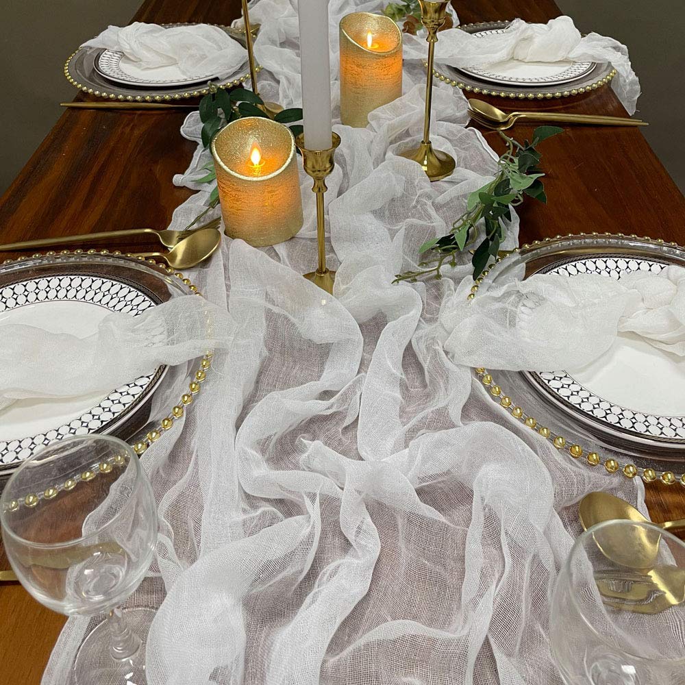 Ehldekol Cheesecloth Gauze Table Runner,Wedding Decor Arch Draping,Gauze Event Centerpiece Runner, Bridal Shower Runner(White,13