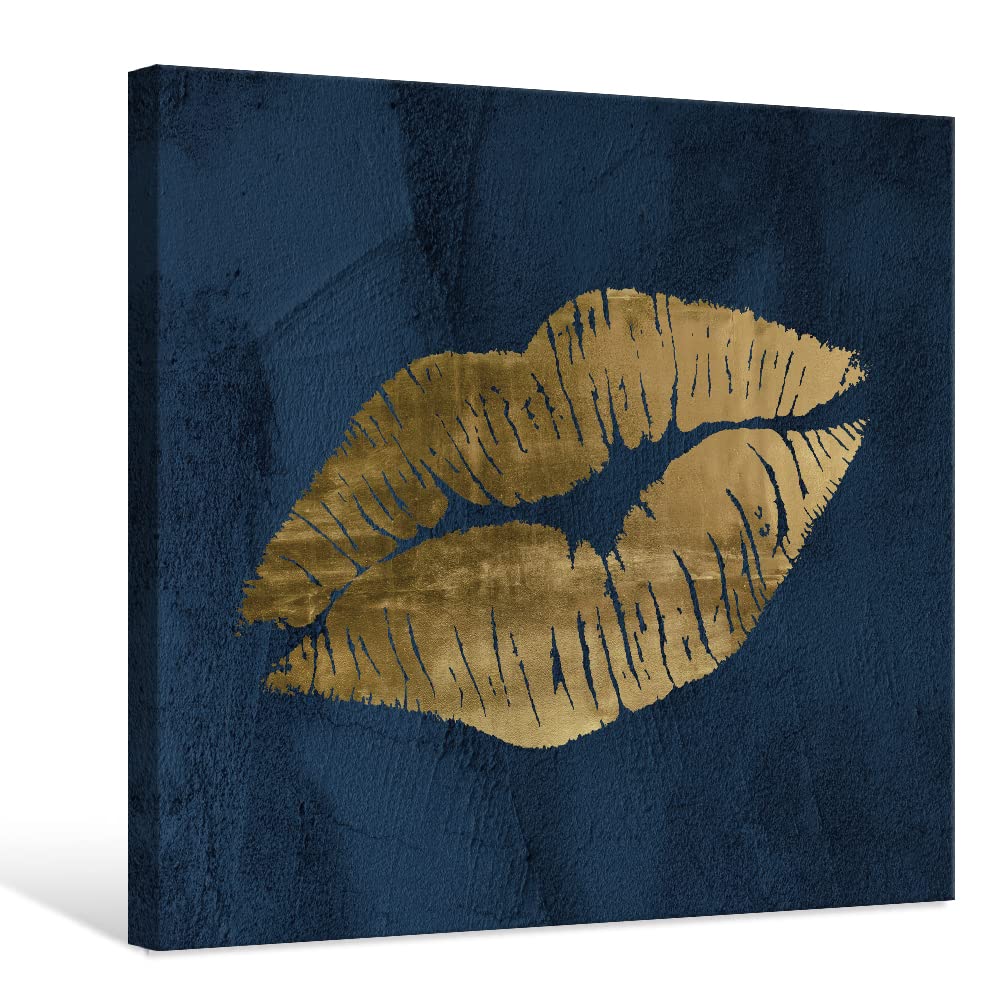 7Canvas Navy Blue And Gold Wall Decor Fashion Lip Canvas Wall Art Glam Lip Poster Sexy Painting Designer Picture For Bedroom Bat