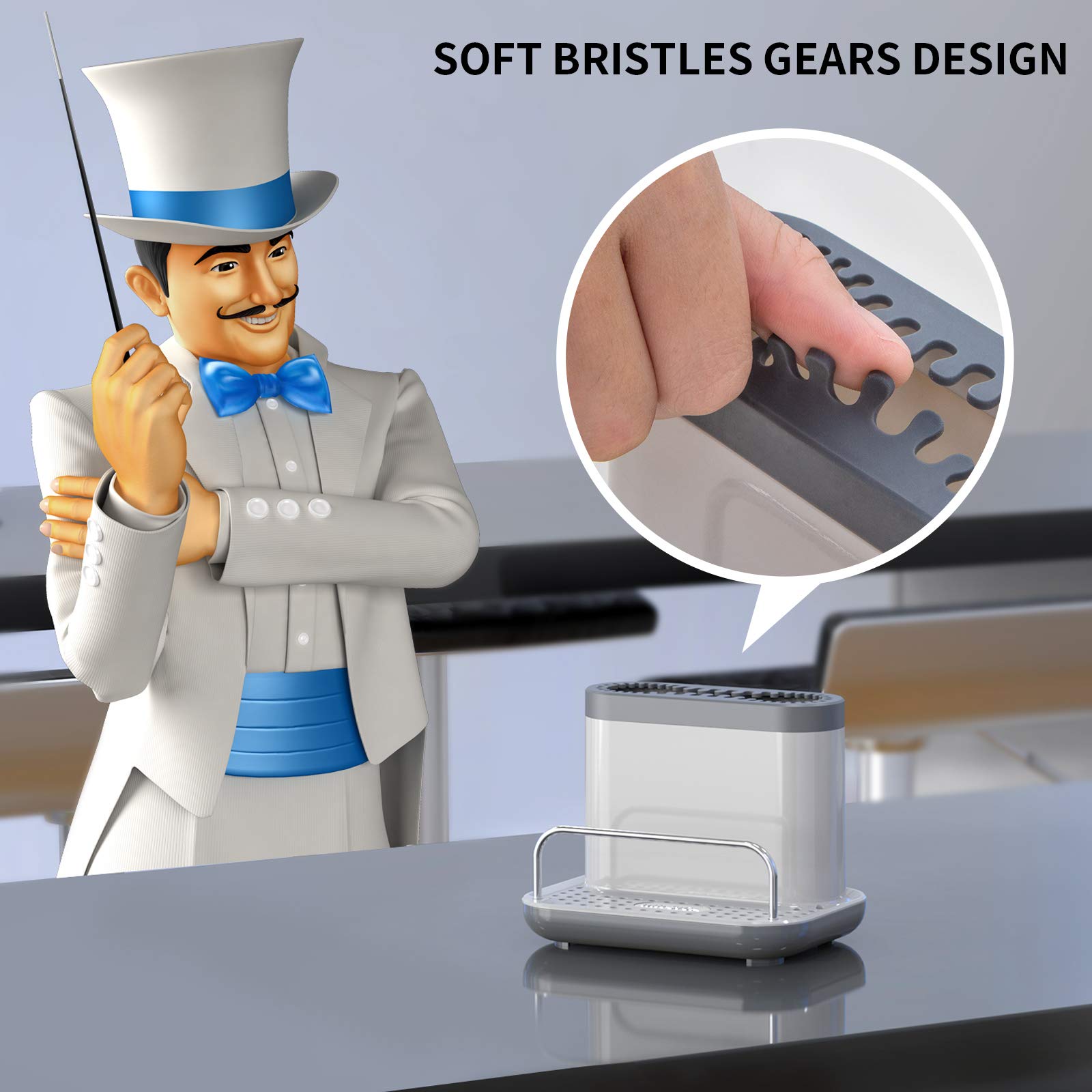 Mr.Siga Sink Caddy, Kitchen Sink Organizer Sponge Brush Holder With Drip Tray, White & Gray