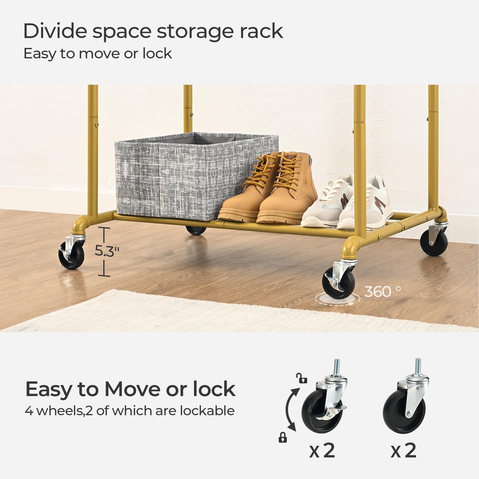 Foucssomei Heavy Duty Clothes Rack, Rolling Clothes Rack, Clothing Rack With Wheels,Clothing Hanger Organizer, Double Rod, Max 4