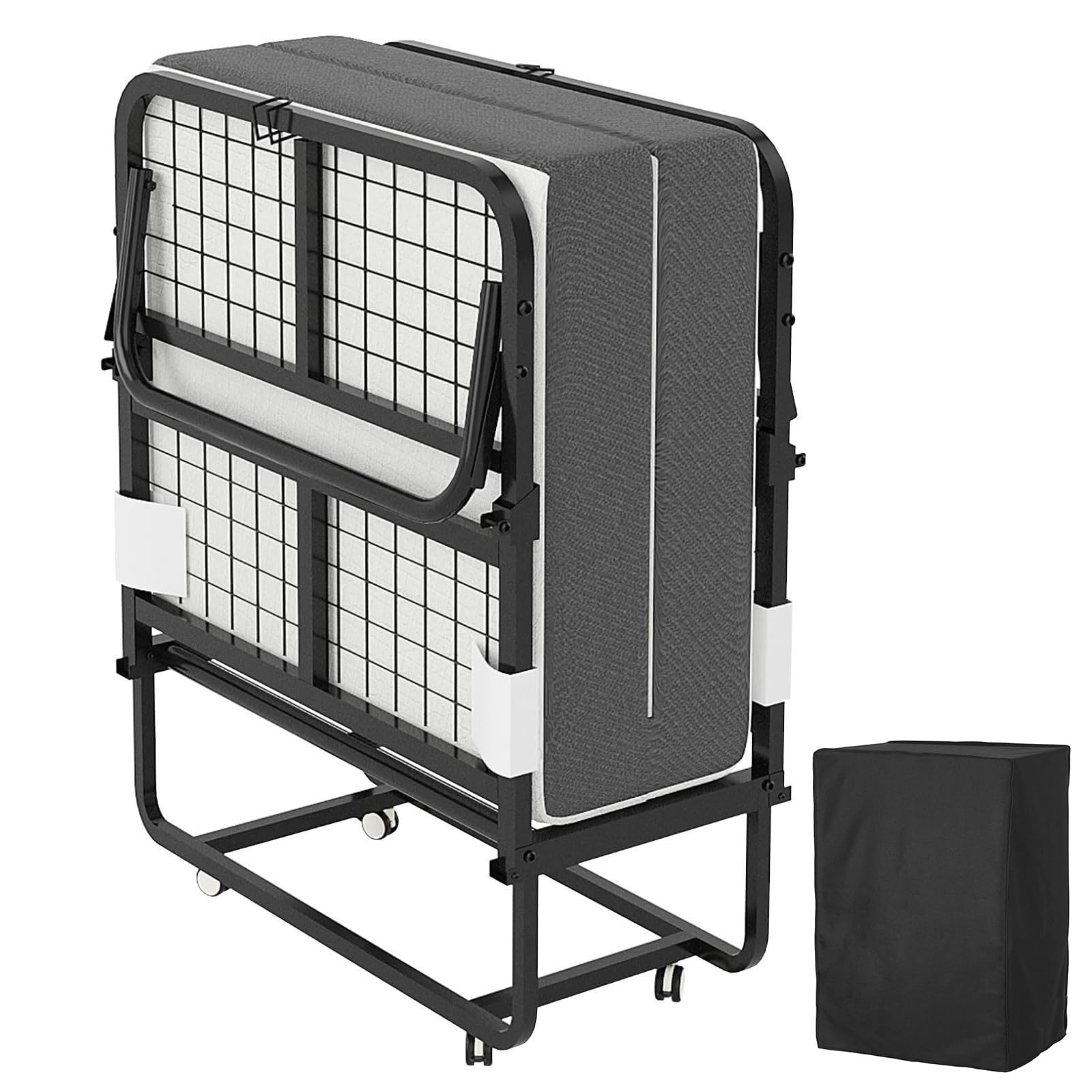 Folding Bed With Mattress - Portable Foldable Roll Away Adults Bed For Guest, 5-Inch Thick Luxurious Memory Foam, Space Saving F