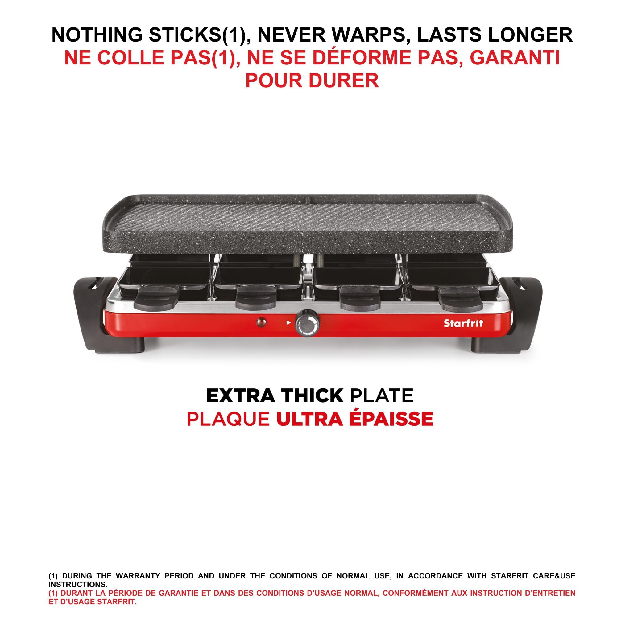 Starfrit The Rock Electric Raclette - 8 Person Party Grill - 8 Spatulas - Reversible Plate - 1500W
