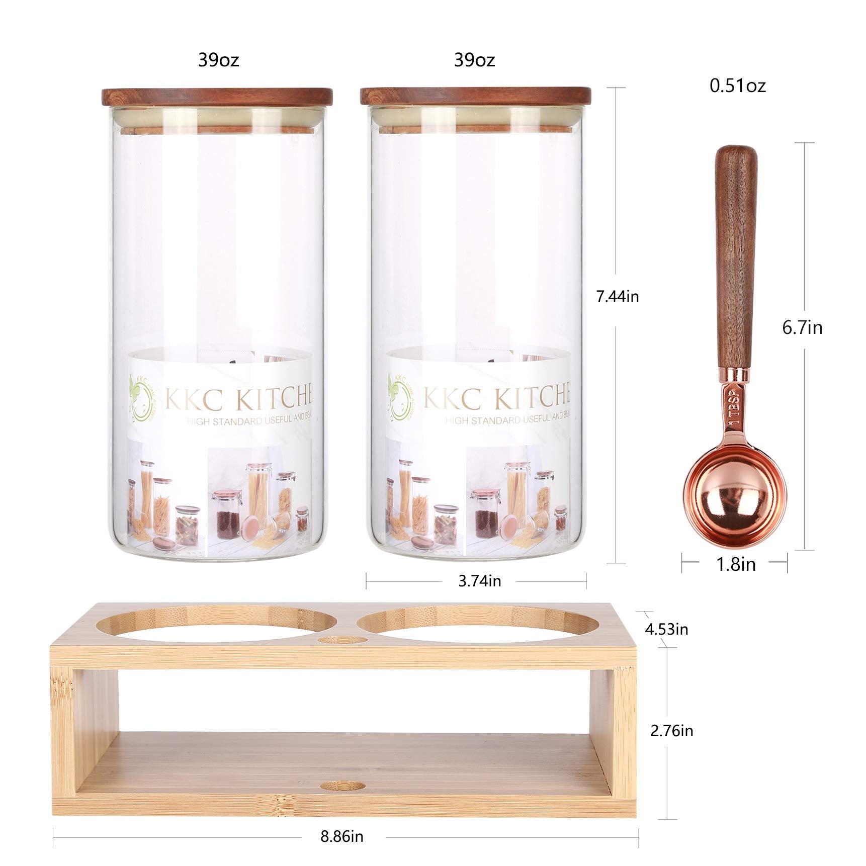 Kkc Home Accents Coffee Beans Storage Canisters With Airtight Lids,Glass Storage Jars For Grinder Coffee,Loose Tea,Matcha,Nuts