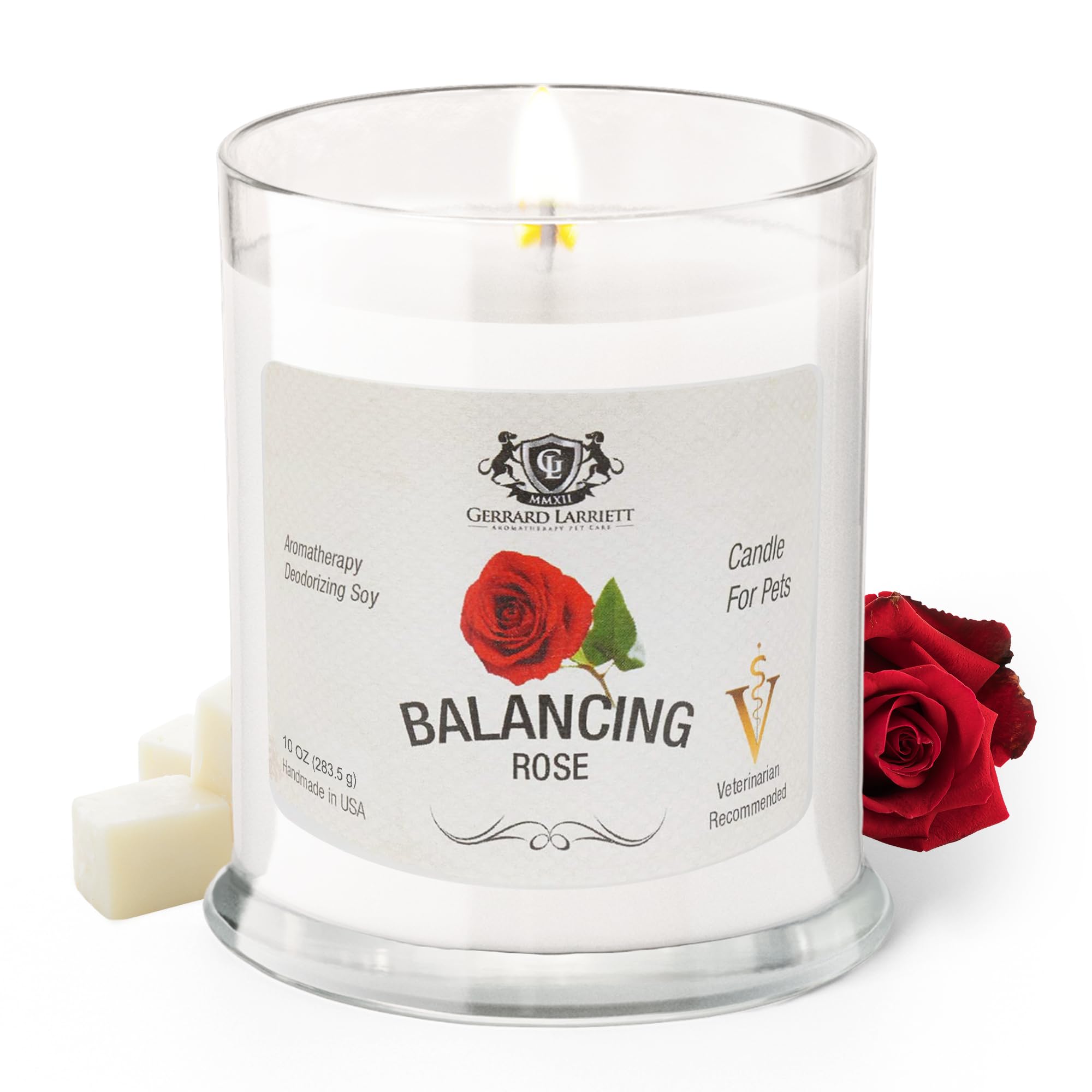 Pet Odor Eliminator Candle Balancing Rose Scented Candles for Home Decor - Calming Candles Aromatherapy, Soy Wax Pet Candles Odo