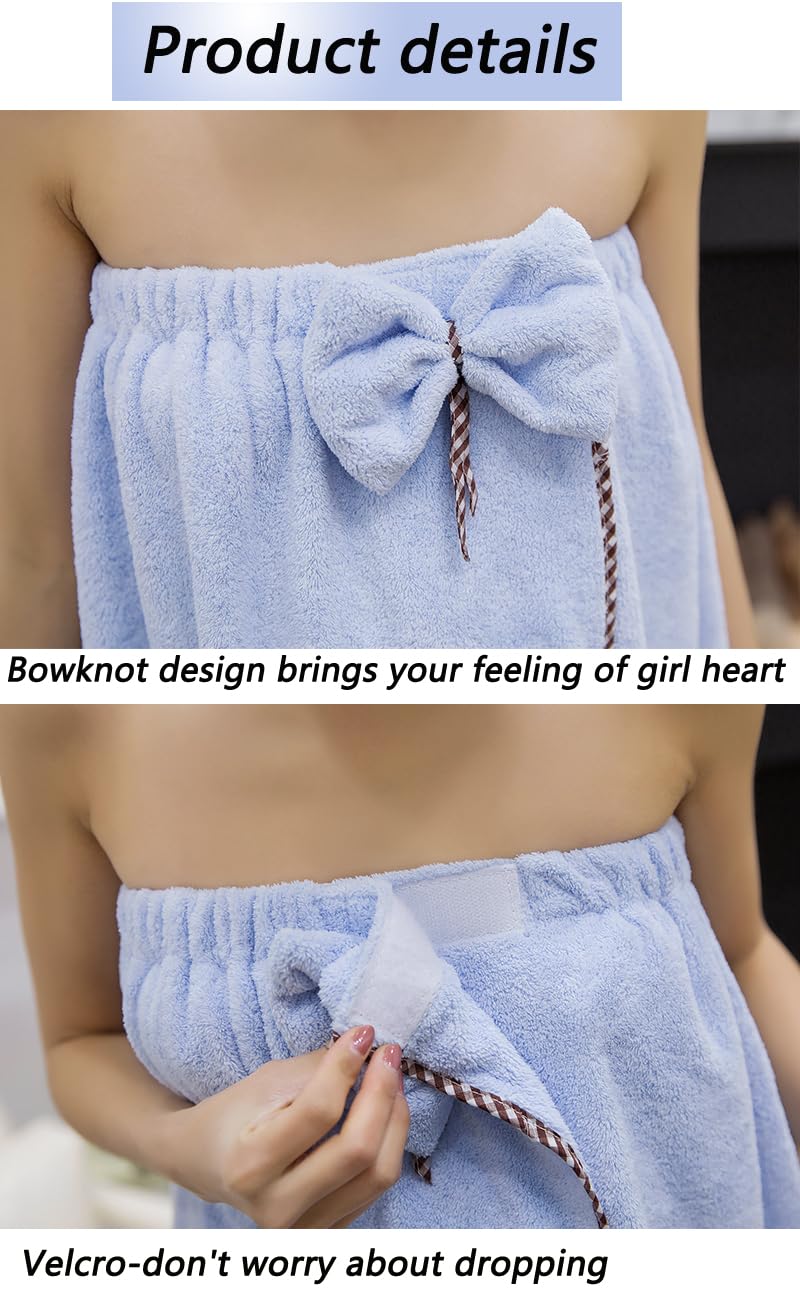 GOSCHE Bath Wrap for Women  Adjustable Shower Wrap Towel with Home Hotel Bath Towel Nightgown for Sauna Beach Pool Gym Travel - Blue XL
