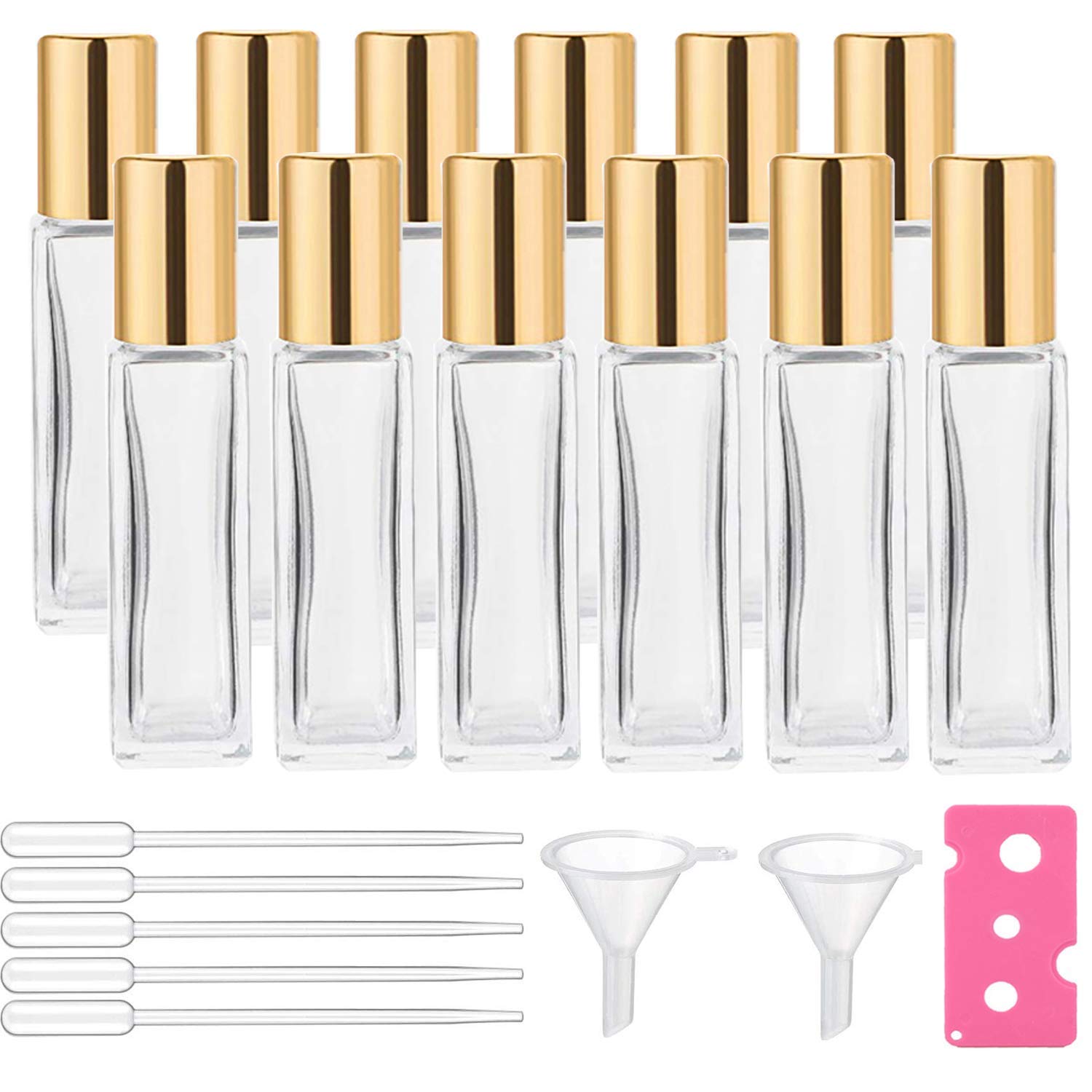 Wifreo 12Pcs 10Ml Glass Roll On Bottle For Essential Oils, Eco-Friendly Refillable Clear Perfume Sample Bottles With Stainless S