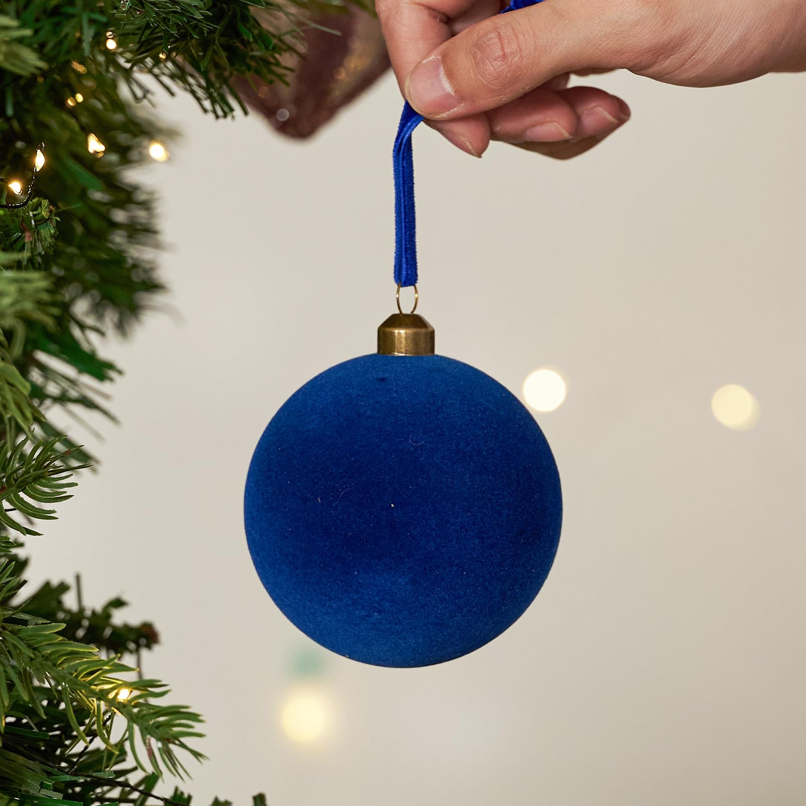 DN DECONATION Christmas Tree Ornaments Set of 9, Blue Velvet Decorative Hanging Ball Ornaments, 3.14    Plastic Christmas Ball f