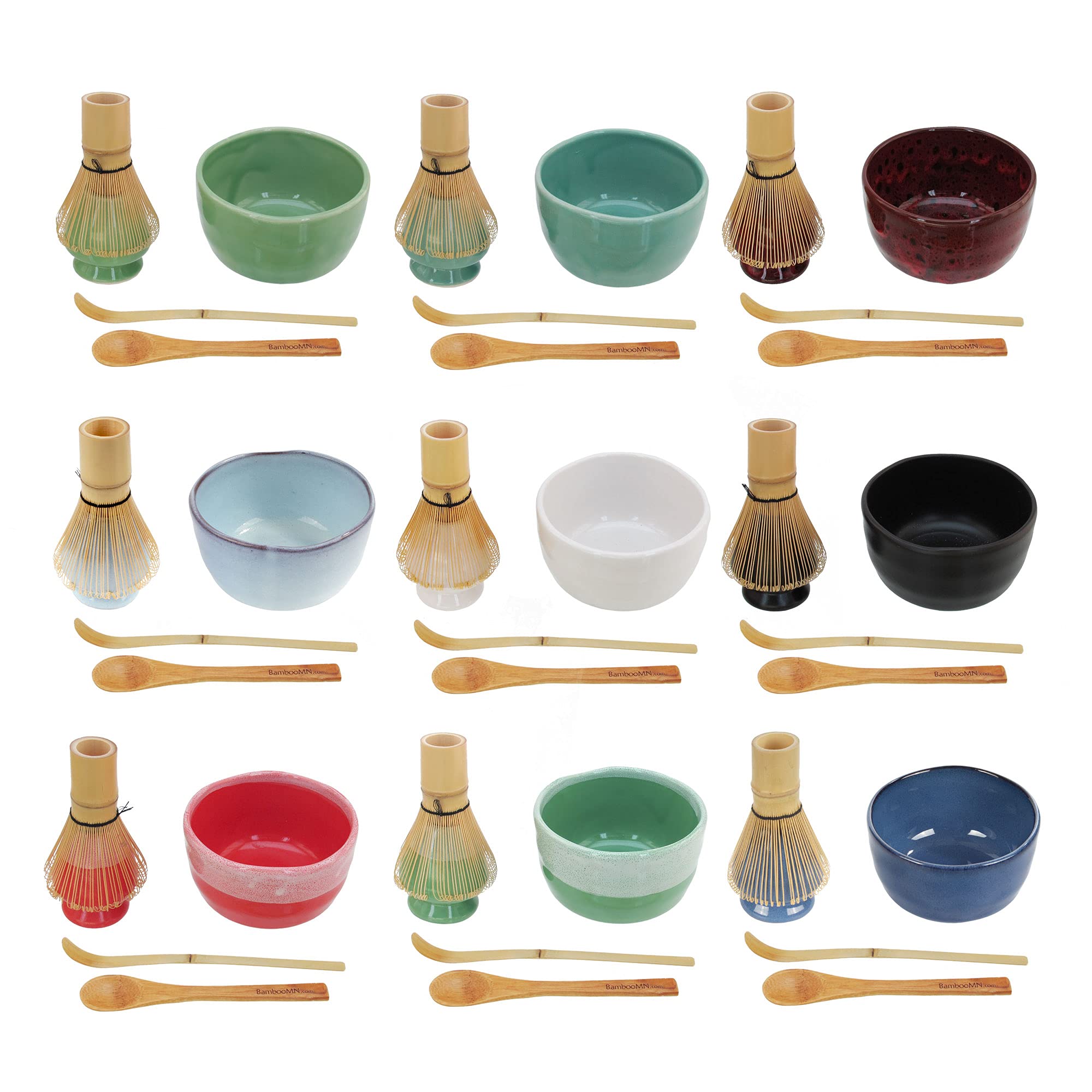 Bamboomn Matcha Bowl Set (Includes Bowl, Rest, Tea Whisk, Chasaku & Tea Spoon) 1 Set Mint Green