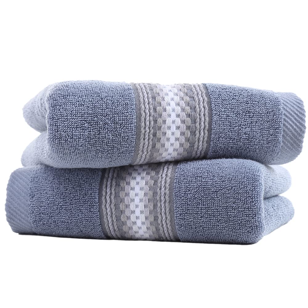 Yiluomo Blue Hand Towel Set Of 2 Soft 100% Cotton Textured Striped Pattern Highly Absorbent Decorative Hand Towels For Bathroom